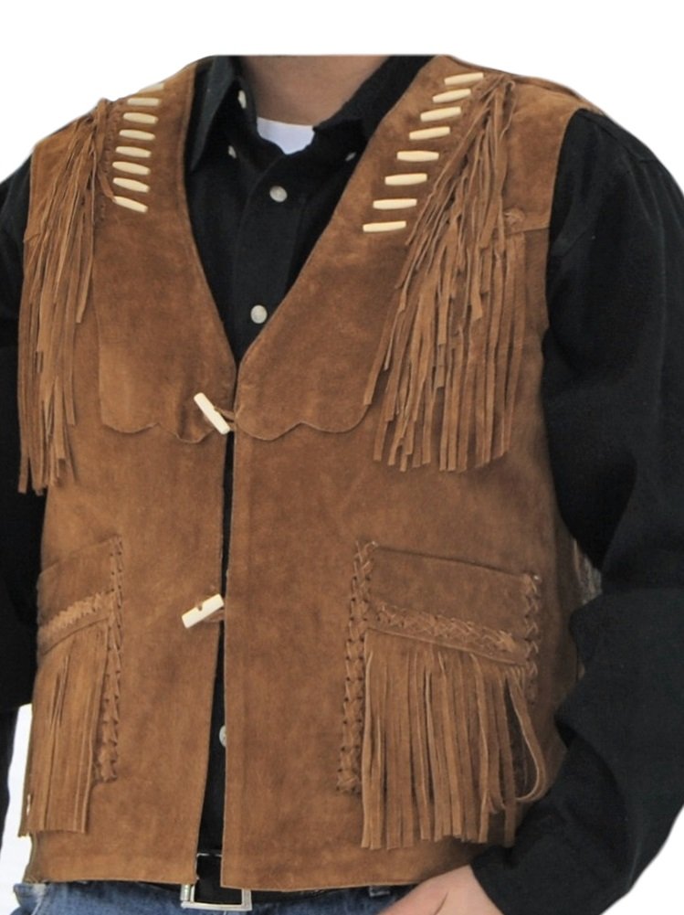 Classyak Men's Western Cowboy Fringed Suede Leather Vest - Vintage Style Biker Jacket for Rodeo, Halloween Costume & Country Music Festivals