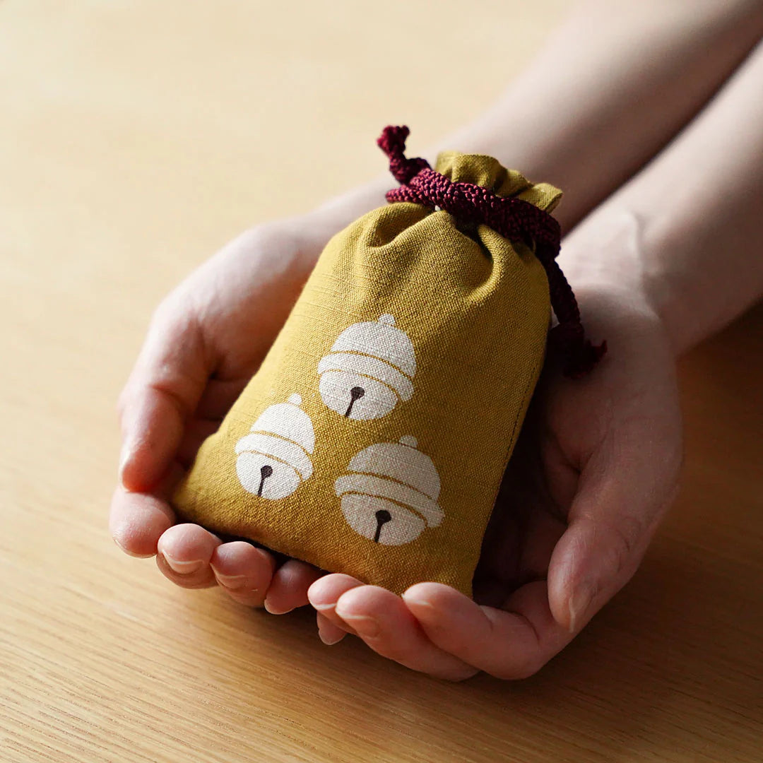 Katazome Small Talisman Bag with Bell | Japanese Traditional Drawstring Pouch | Handmade Craft Gift for Protection & Good Luck | Perfect for Travel, Home Decor & Spiritual Use