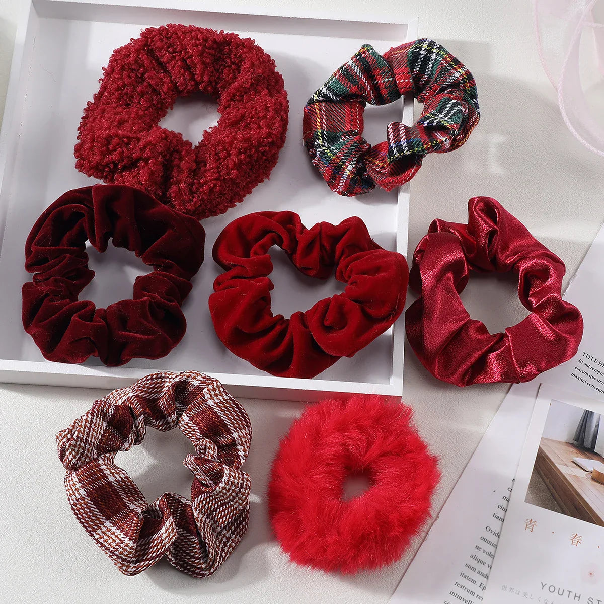 Velvet Hair Scrunchies Set of 7 - Soft Stretch Hair Bands for Women & Girls - Perfect for Workouts, Yoga, and Everyday Styling