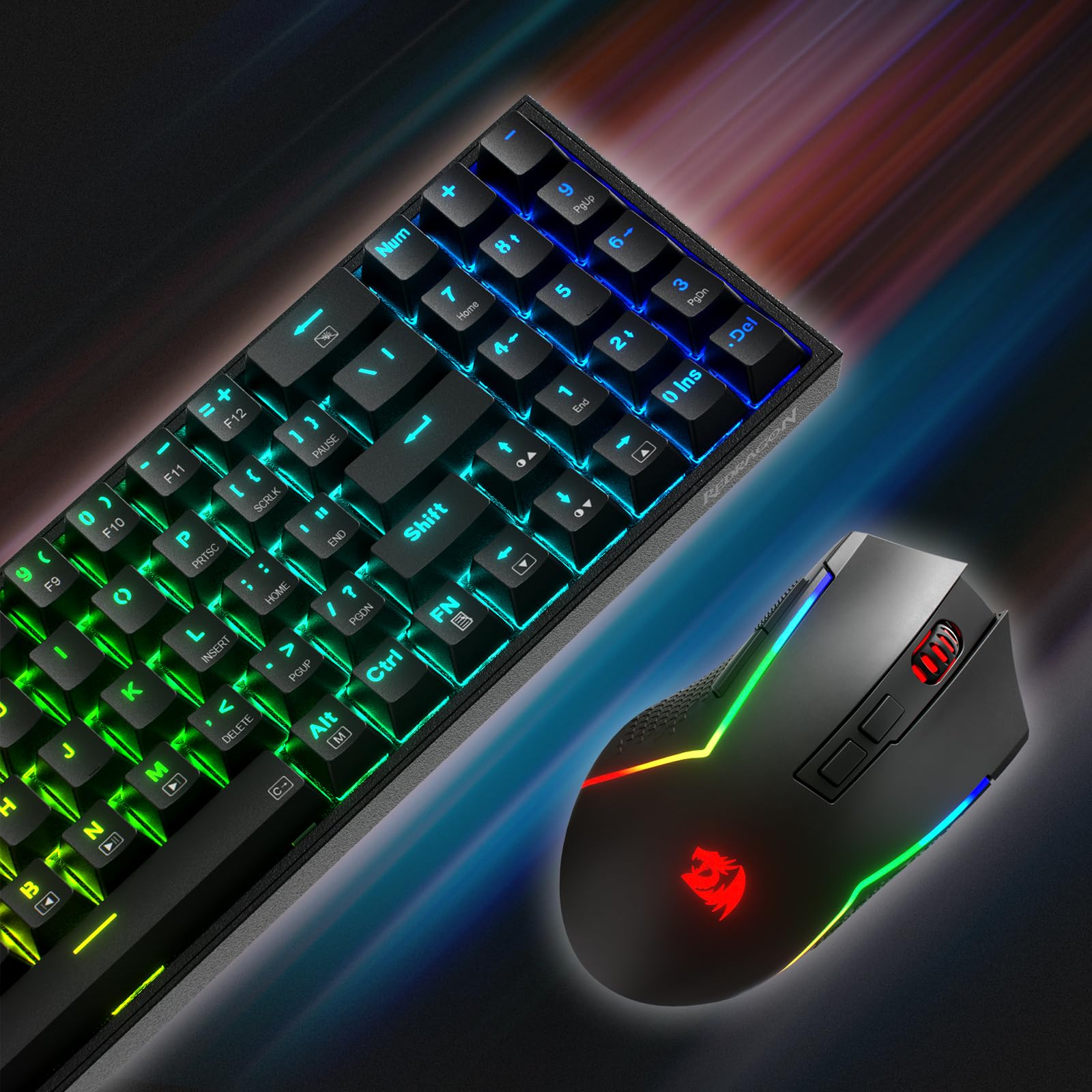 Redragon S136 Wireless Gaming Keyboard & Mouse Combo - 75% K628 Tri-Mode RGB Mechanical Keyboard with 7200 DPI Wireless Gaming Mouse, Shared USB Dongle | Perfect for PC Gaming, Esports & Home Office Setup