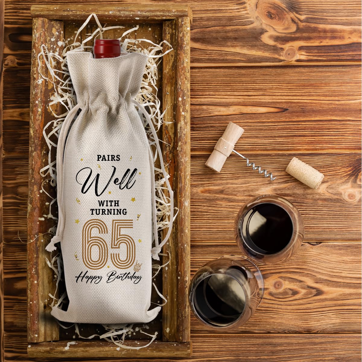 65th Birthday Gifts for Women & Men - Elegant 65 Year Old Birthday Present Ideas with Wine Gift Bag - Perfect for Grandparents Anniversary & Turning 65 Celebrations - Great for Retirement Parties, Milestone Birthdays & Special Occasions