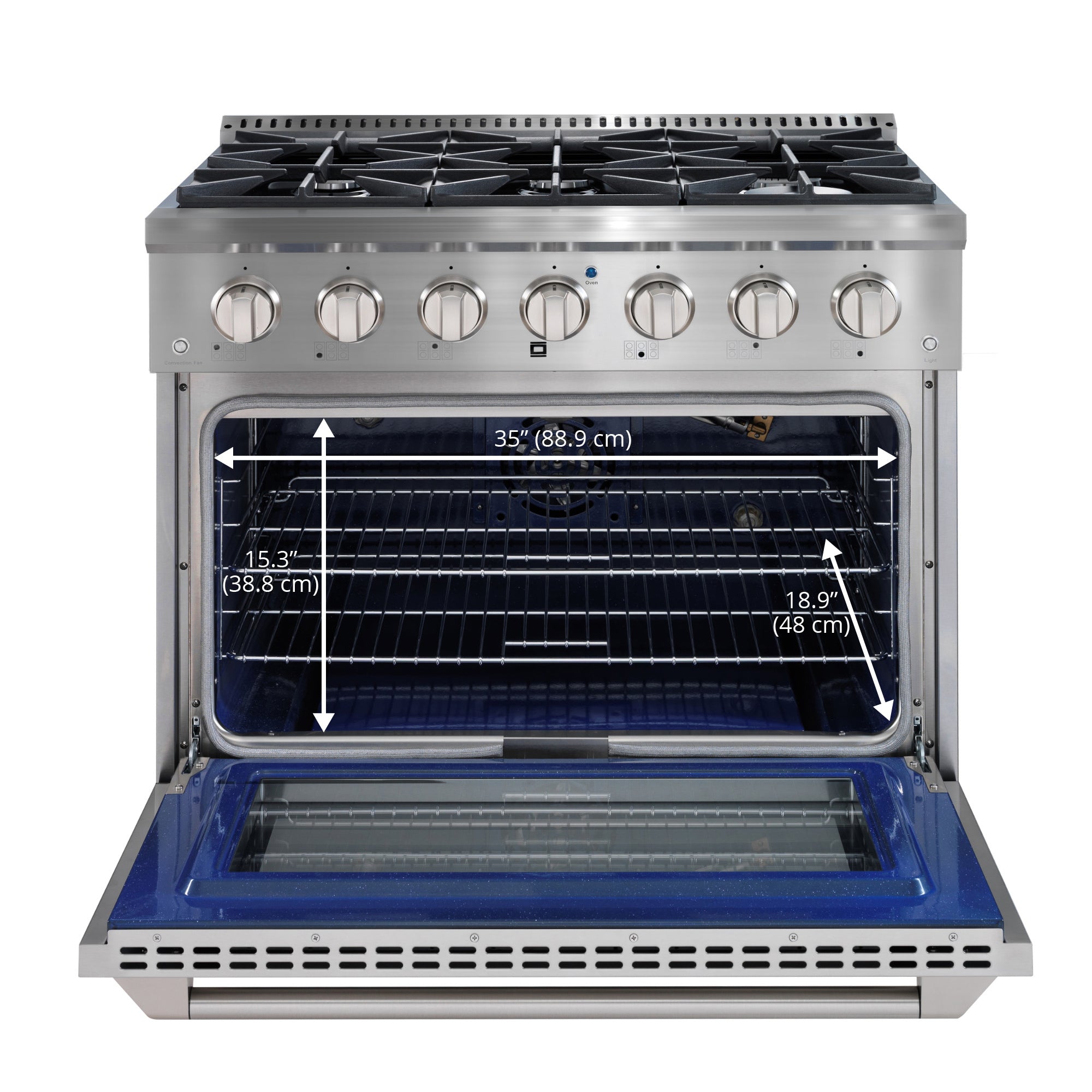 Ancona 36-Inch 5.2 cu. ft. Stainless Steel Gas Range with 6 Burners & Convection Oven - Perfect for Home Kitchens, Restaurants, and Catering Businesses