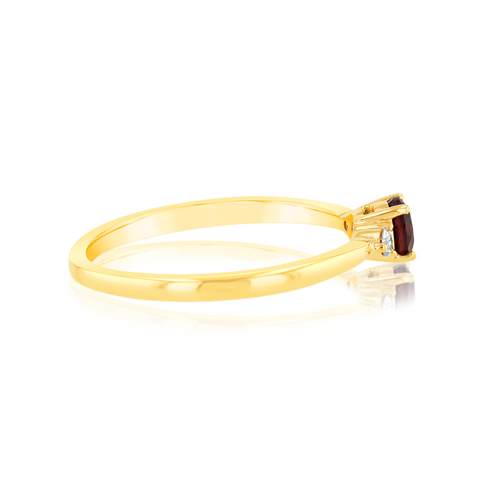 0.30 Carat Red Garnet & Diamond Ring in 9K Yellow Gold - Elegant Jewelry for Engagement, Anniversary & Special Occasions
