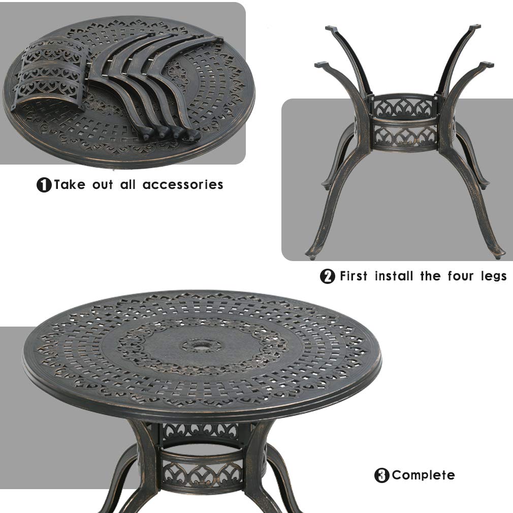 FDW Weather Resistant Round Patio Dining Table - Wrought Iron Outdoor Furniture for Garden, Backyard, and Poolside Dining
