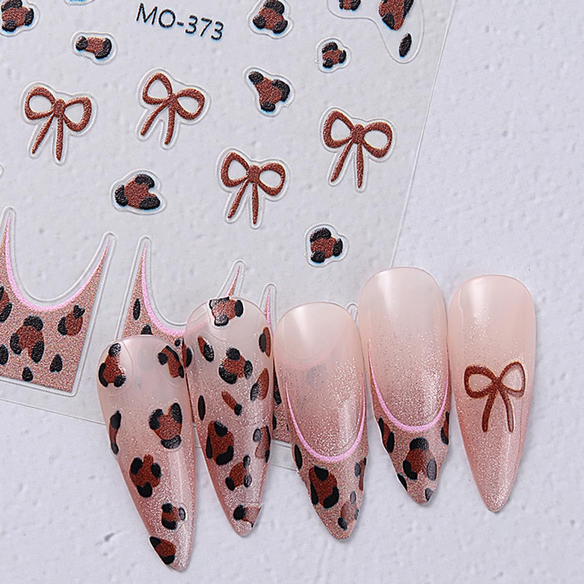 5D Leopard Print Nail Art Stickers - 3PCS Glitter Bow French Tip Nail Decals for Women | Embossed Manicure Sliders | Fall Winter Nail Decorations | Perfect for Parties, Weddings, and Holiday Nail Art Designs