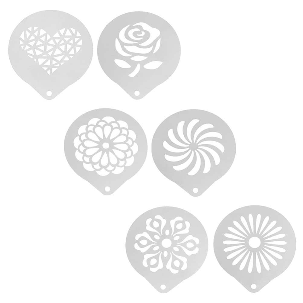 6-Piece Floral Coffee Stencil Set for DIY Cappuccino Latte Art, Cake & Gummy Decorating – Perfect for Home Baristas, Baking & Candy Making