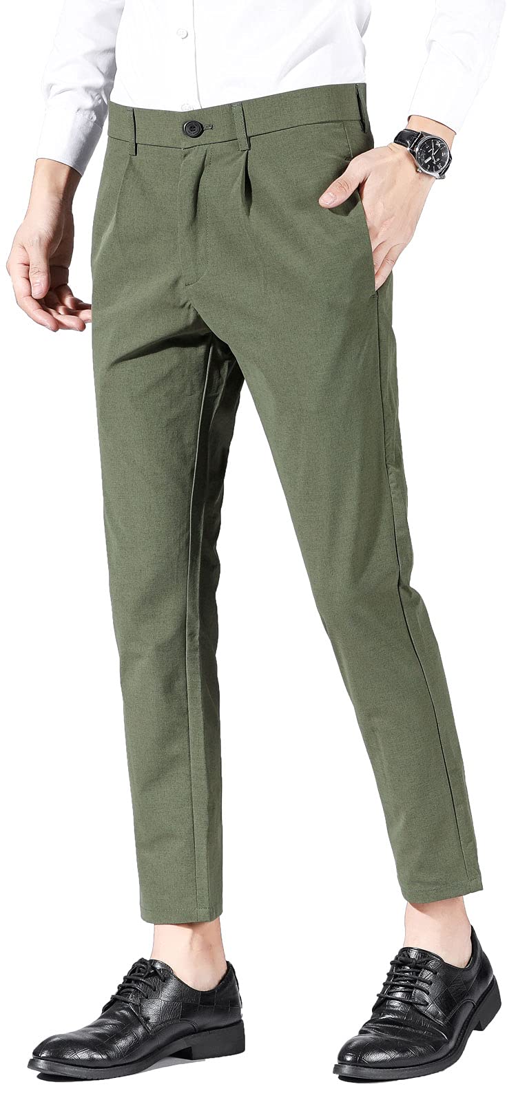 Men's Slim Fit Cropped Dress Pants - Plaid & Plain Office Uniform Pants for Business & Formal Wear | Perfect for Work, Weddings & Professional Events