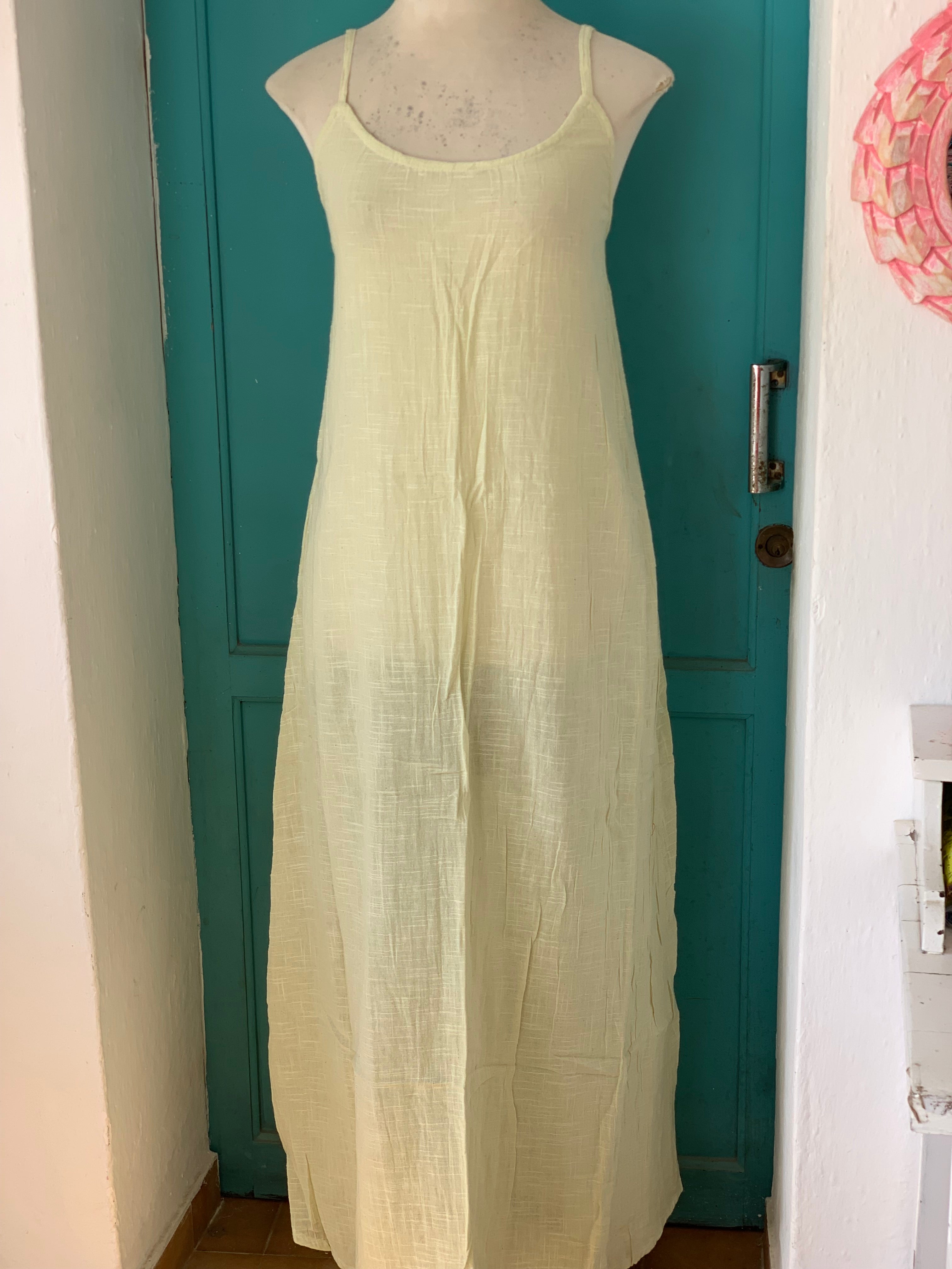 Boho Summer Linen Maxi Dress - Light Pistachio Yellow, Flowy Casual Beach Dress for Women | Perfect for Vacations, Music Festivals & Boho Chic Outfits