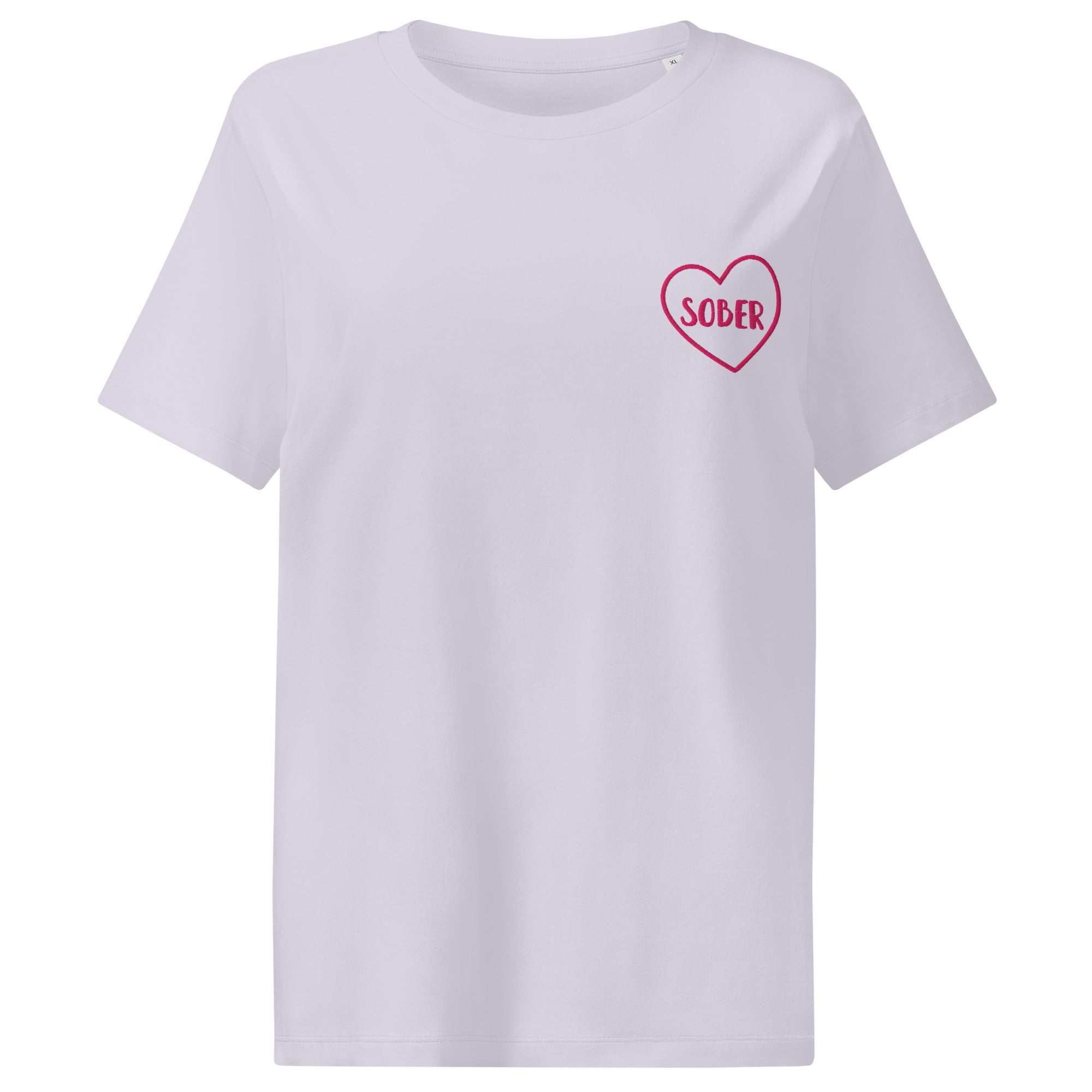 SOBER in a Heart - Embroidered Organic Cotton Ribbed Neck T-Shirt for Women | Casual Wear, Street Style & Everyday Comfort