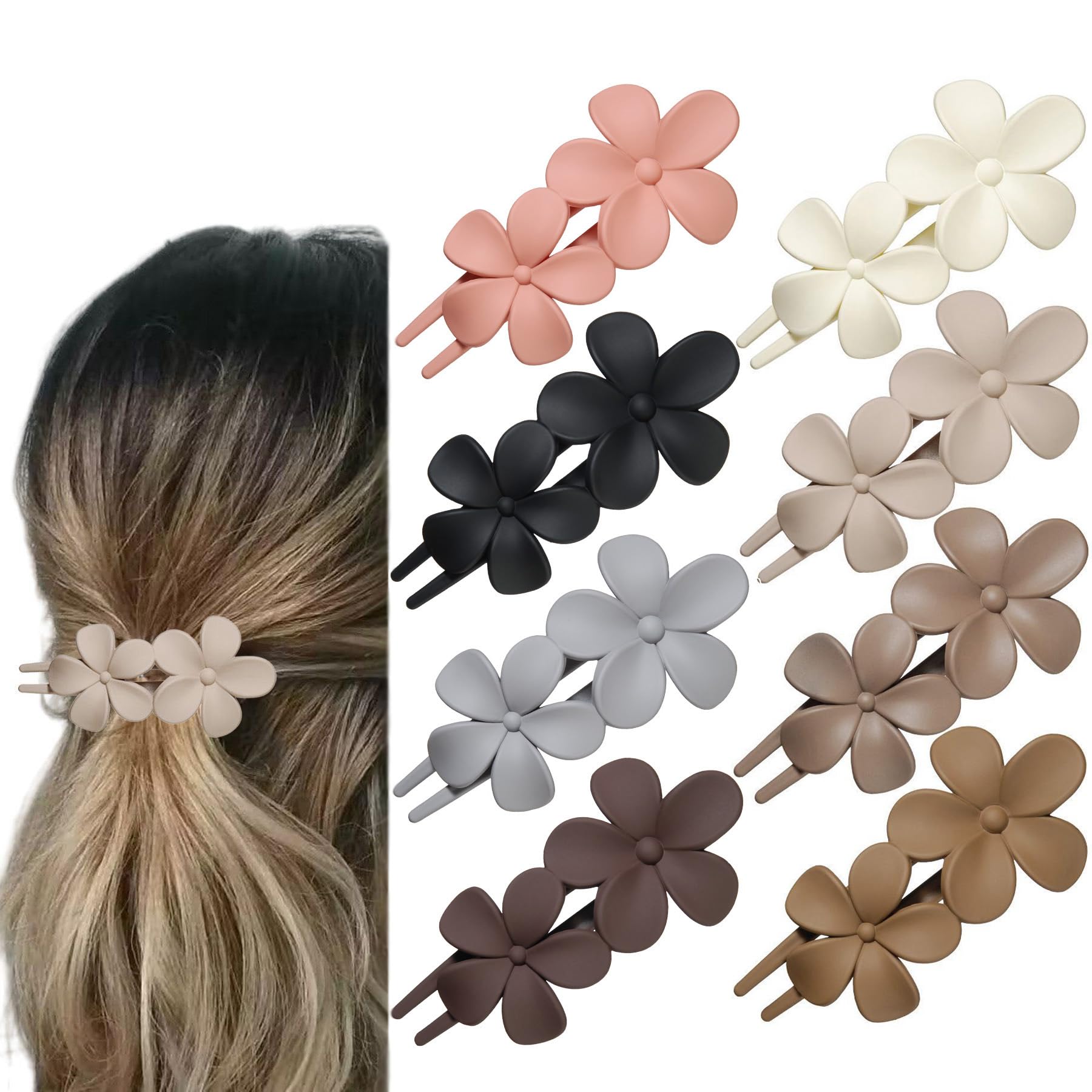 8 Pcs Matte Flat Frangipani Hair Claw Clips - Strong Hold Jaw Clips for Women & Girls with Thin, Thick, Curly or Straight Hair - Tropical Beach Party Hair Accessories - Perfect for Summer, Weddings, Vacations & Everyday Styling