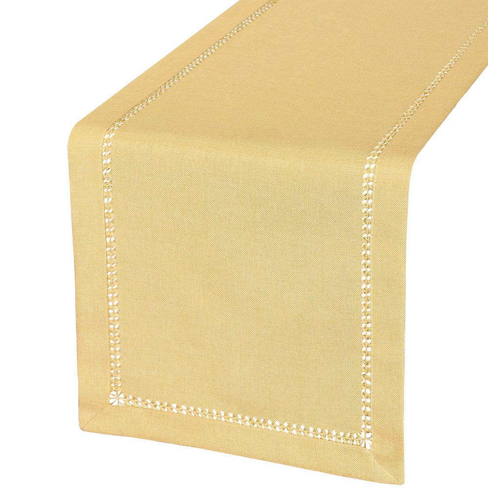 Handcrafted Solid Yellow Dining Table Runner - Double-Hemstitched Dresser Scarf 14x72 Inches - Elegant Table Decor for Weddings, Holidays & Home Dining