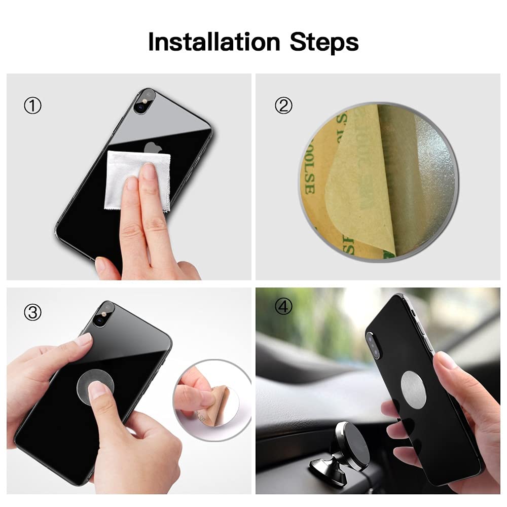 Magnetic Phone Mount Metal Plates - 4 Pack Silver Round Iron Discs with 3M Adhesive for Car, Wall & Phone Holder | Compatible with Most Smartphones | Perfect for Driving, Office & Home Use
