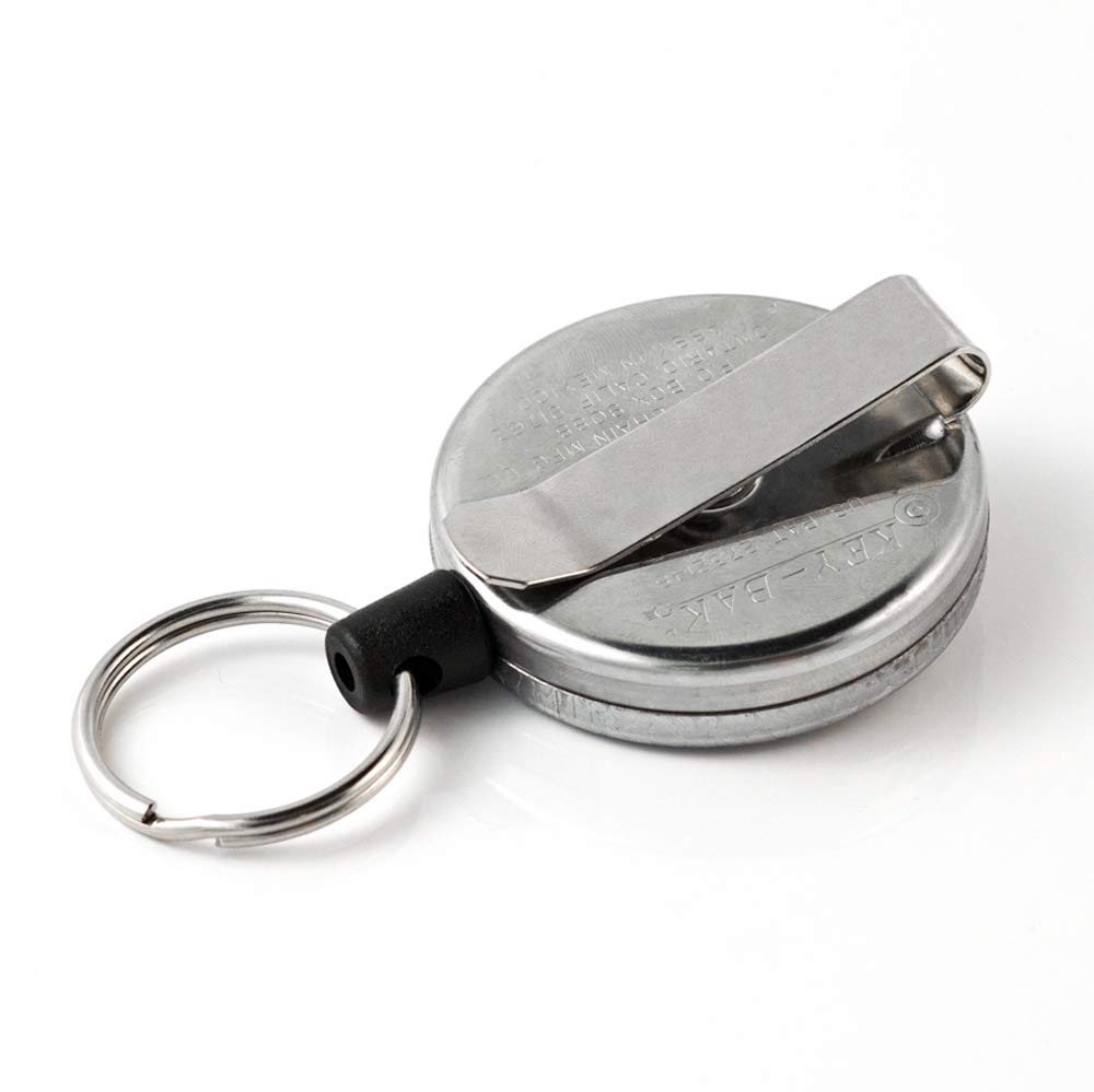 KEY-BAK Original Retractable Key Holder - Chrome Front, Steel Belt Clip & Split Ring | Secure Keychain for Home, Office, Gym & Outdoor Activities