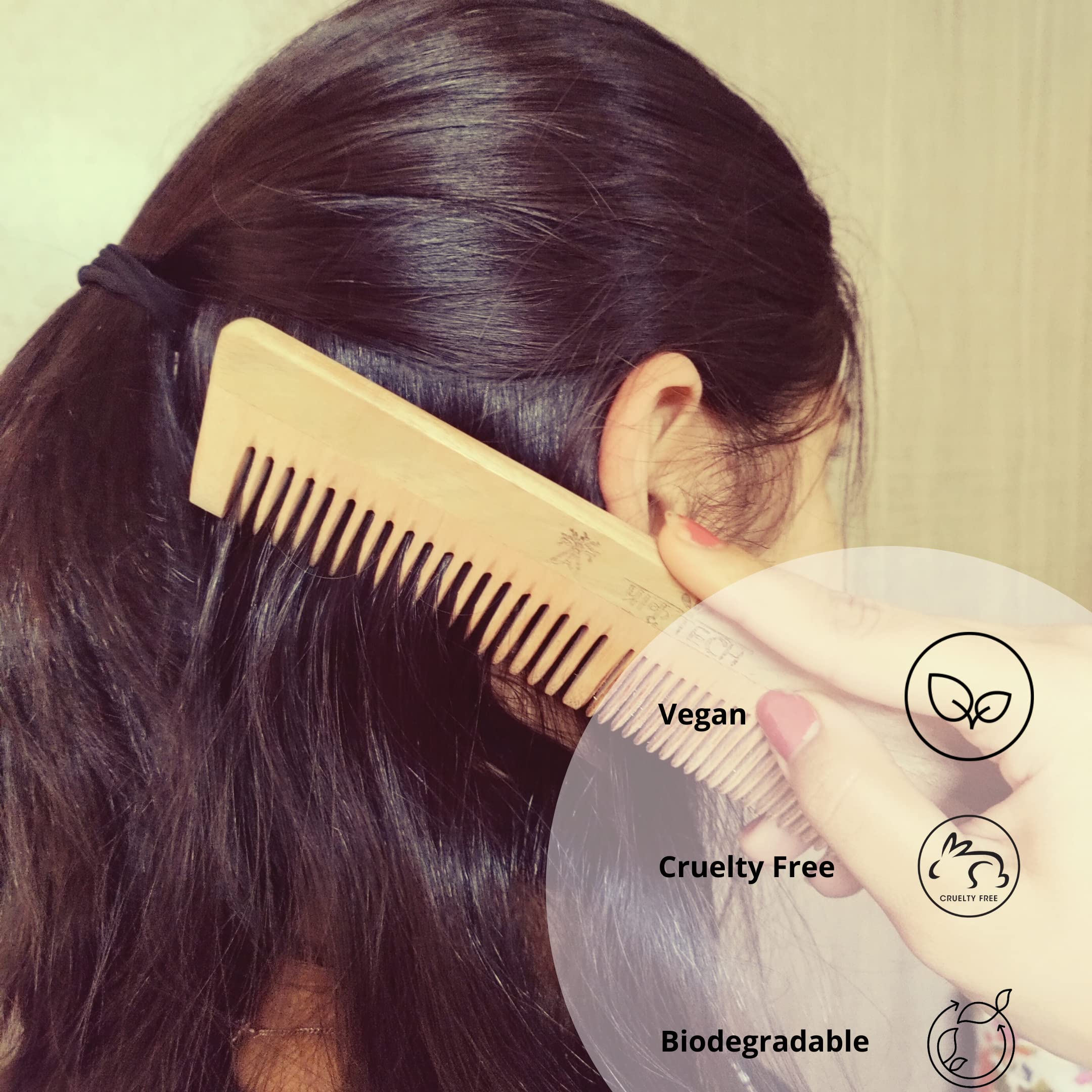 PRAKRTECH Neem Wood Shampoo Comb - Anti Dandruff & Hair Loss Prevention Comb for Scalp Massage | Natural Ayurvedic Hair Care Tool for Men & Women | Perfect for Daily Use, Travel & Salon Styling