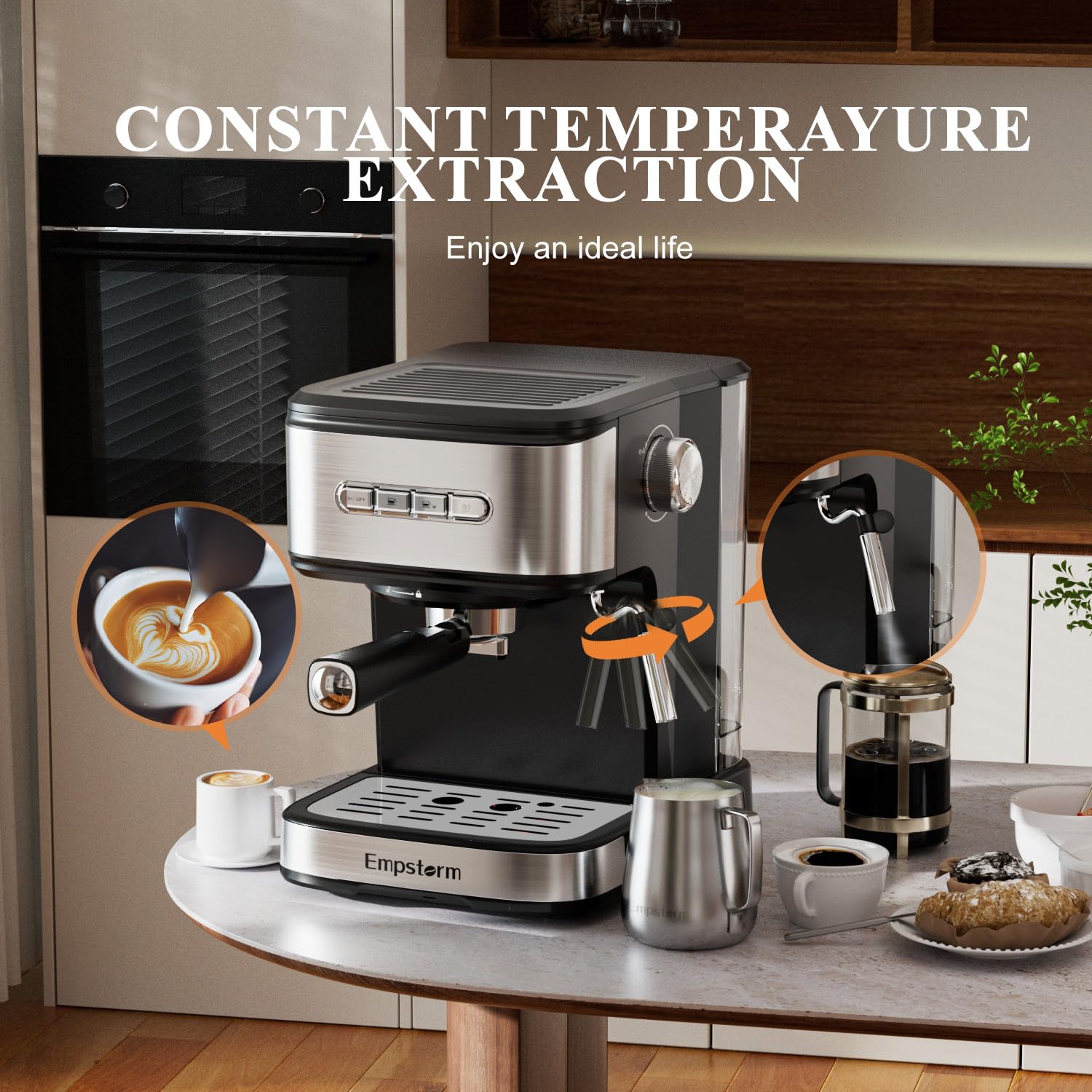 20 Bar Professional Espresso Machine with Milk Frother Steam Wand - Automatic Shut-off, Perfect for Home Baristas & Coffee Lovers - Make Lattes, Cappuccinos & More for Breakfast, Office or Cafe Use