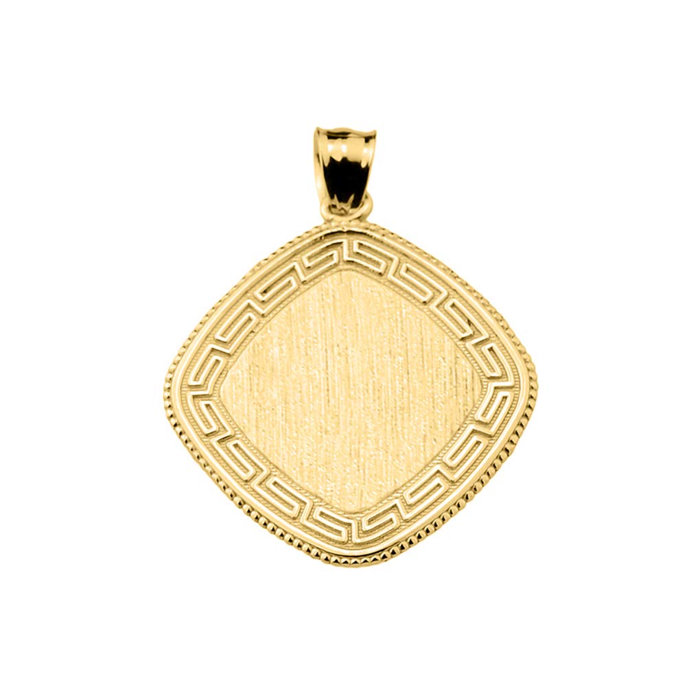 14K Gold Engravable Greek Key Square Charm Pendant Necklace for Women - Elegant Jewelry Gift for Anniversary, Birthday & Special Occasions