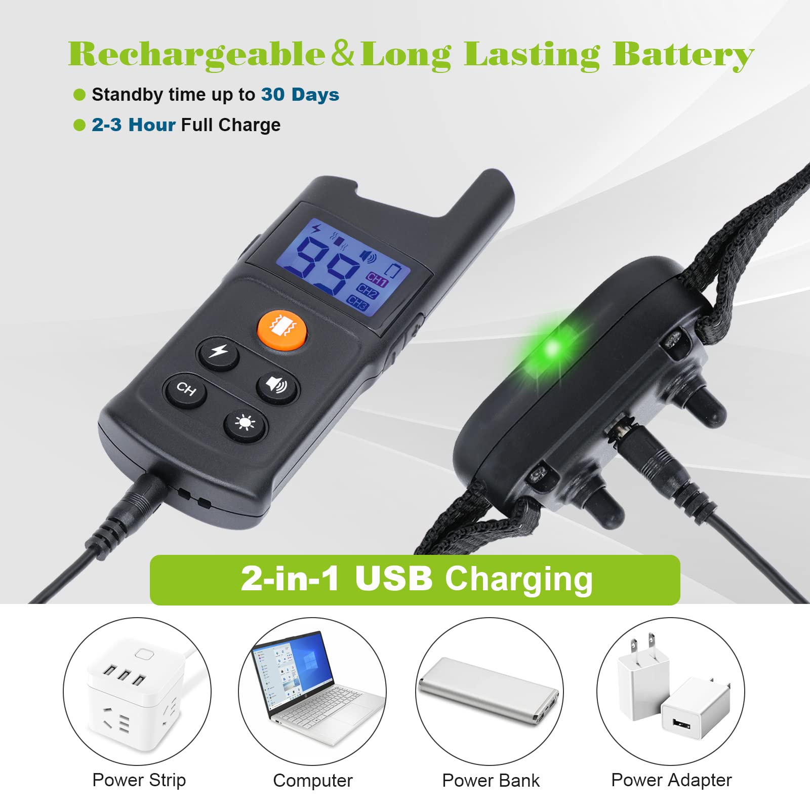 USCAMEL Rechargeable Waterproof Dog Shock Collar with Remote - 3 Training Modes (Shock, Vibration, Beep) & Night LED Lights for Small Medium Large Dogs | Secure Lock | Perfect for Outdoor Training, Hunting & Behavior Correction