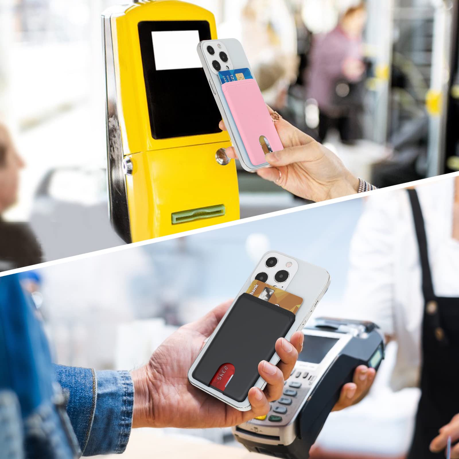 Stick-On Phone Wallet for iPhone 12/11/X/XS - 3 Pack Credit Card Holder (Black, White, Pink) | Slim Card Pocket Pouch for Smartphones | Perfect for Travel, Shopping & Everyday Use