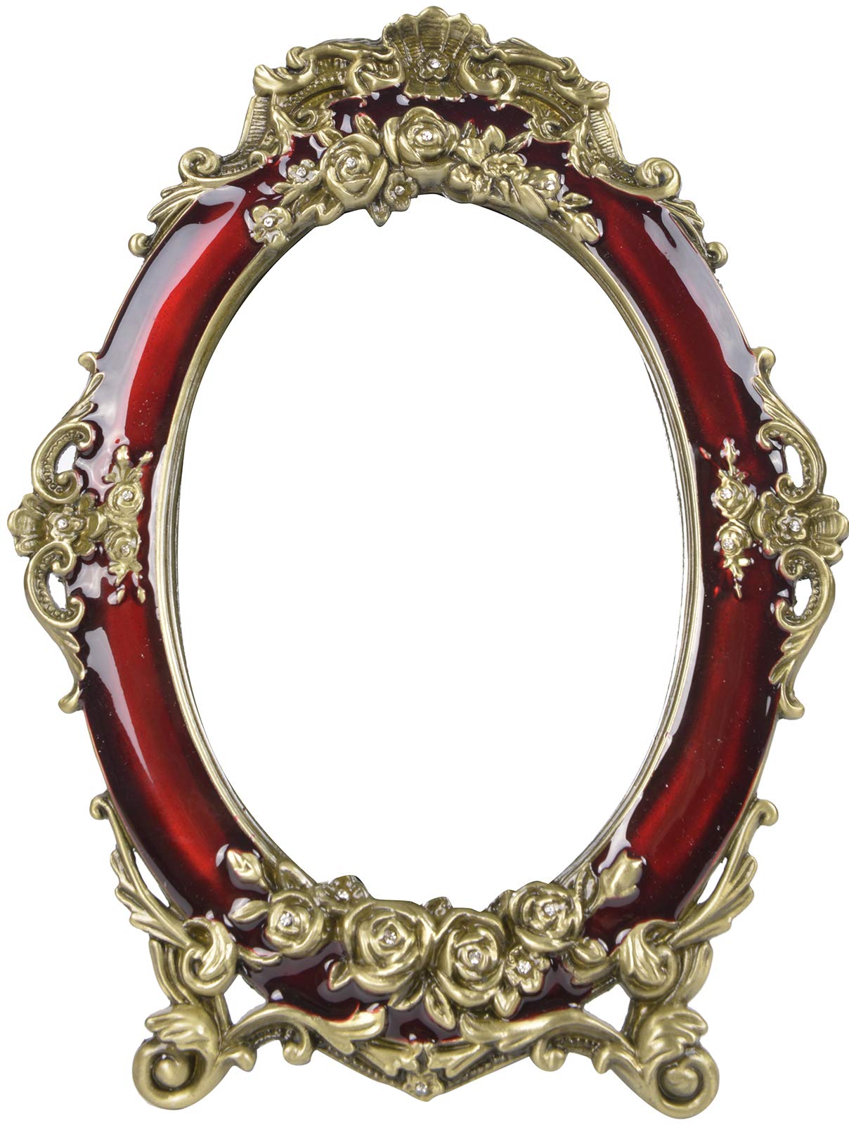 Vintage Rose Embossed Oval Tabletop Mirror - Antique Metal Vanity Makeup Mirror with Stand, Retro Home Decor for Bedroom, Dresser, Bathroom & Living Room - Wine Red (Perfect for Makeup, Dressing Table & Vintage Home Decor)