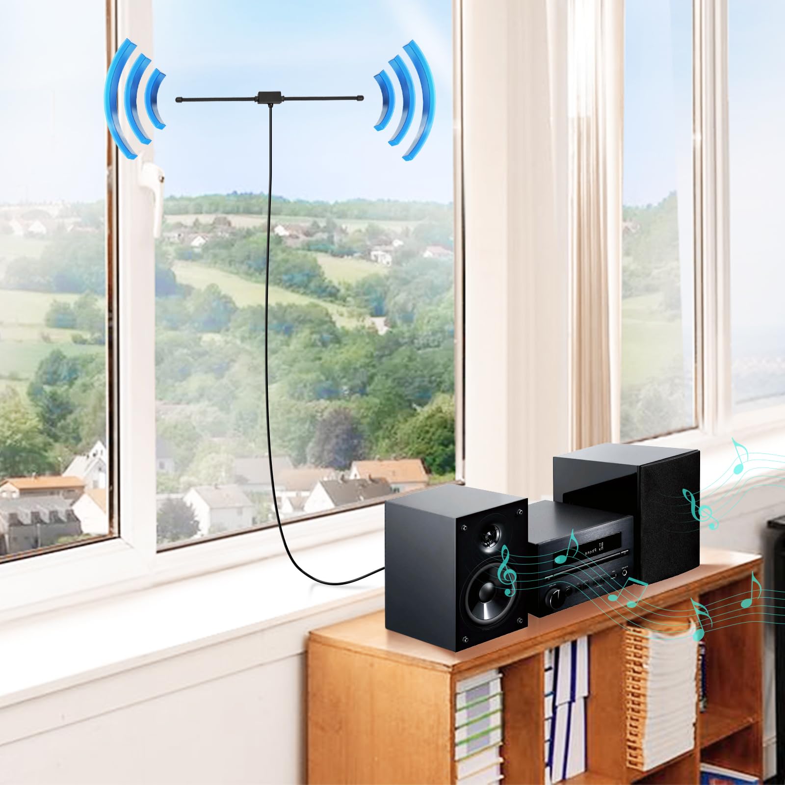 Bingfu FM Radio Dipole Antenna for Stereo Receiver - Compatible with Pioneer, Onkyo, Yamaha, Marantz & Bose Wave Music System - Indoor FM Antenna for Home Theater, AV Audio Video & Stereo Receivers - Perfect for Clear Radio Reception in Living Rooms, Bedrooms & Home Offices