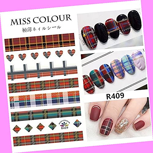 3D Scottish Tartan Pattern Nail Art Stickers - Artificial Garden Woolen Fabric Design Nail Decals for Manicure & Nail Decor (R409) | Perfect for DIY Nail Art, Salon Designs, and Party Nail Accessories