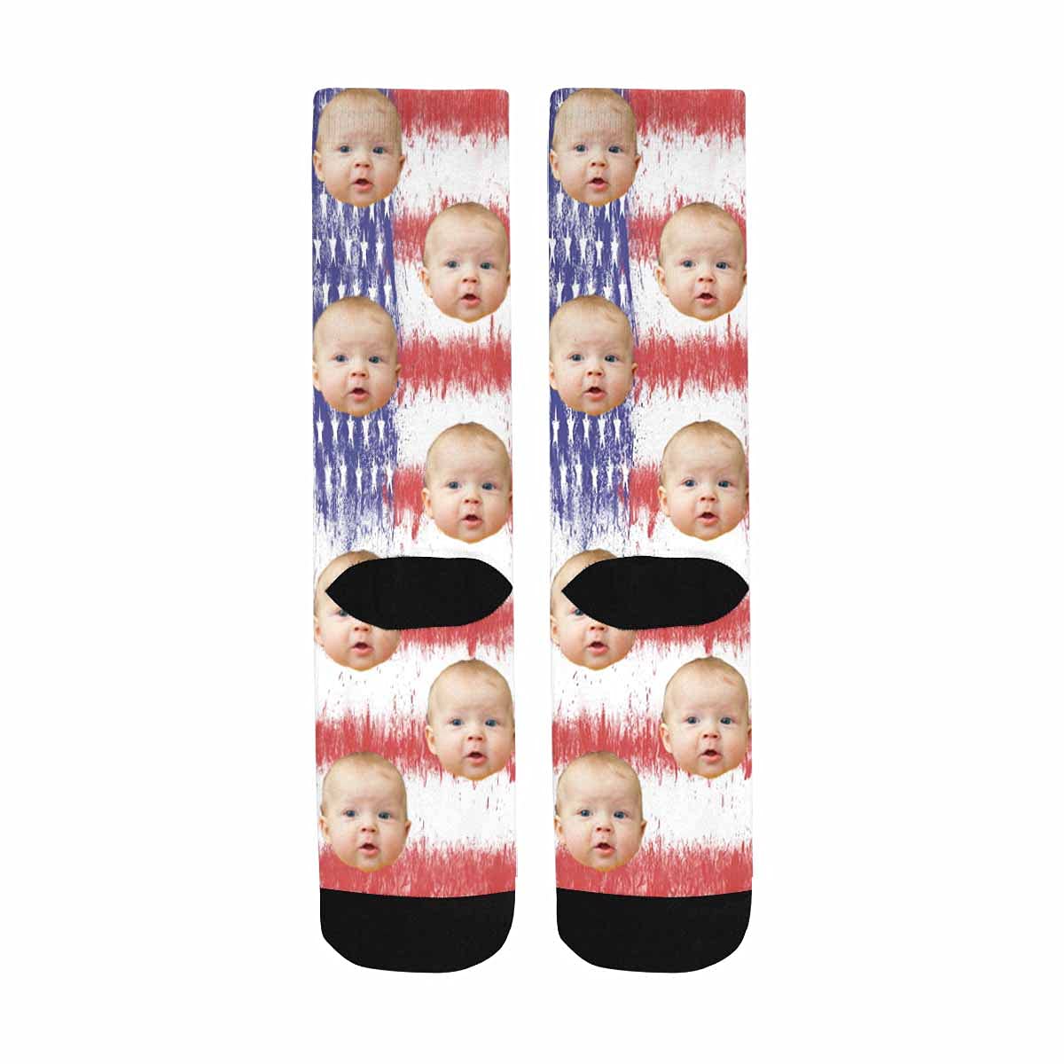 Custom Printed Photo Socks with Faces - American Flag Personalized Crew Socks for Gifts, Couples & Family - Great for Holidays, Birthdays and Special Occasions