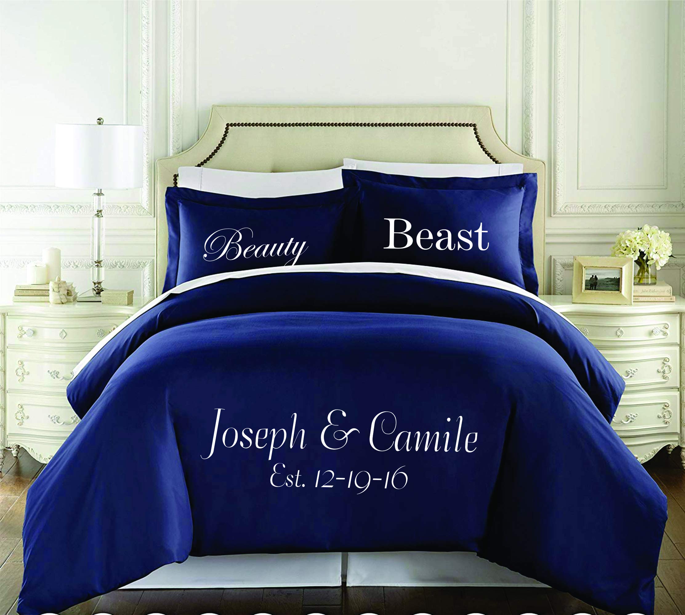 Custom Duvet Cover Set - Personalized Bedding with Monogram - King/Queen Size Luxury Cotton Duvet Cover - Perfect Anniversary Gift, Wedding Gift for Couples - Ideal for Master Bedroom, Guest Room & Honeymoon Suite Decor