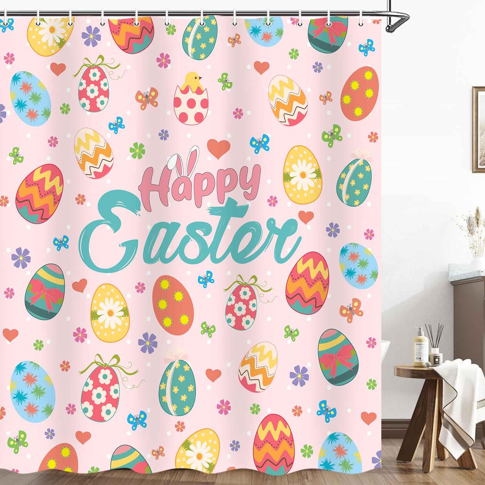 Easter Shower Curtain - Pink Floral Spring Bathroom Decor with Daisy & Egg Design, 71x71 Inch Washable Fabric Set with Hooks | Perfect for Easter Home Decor, Bathroom Refresh & Seasonal Party Decorations