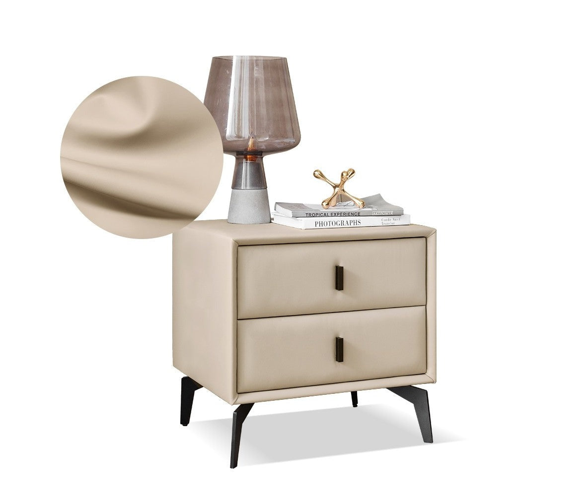 Organic Leather Nightstand - Handcrafted Solid Wood Bedside Table with Drawer for Bedroom Decor | Modern & Rustic Home Furniture for Living Room, Bedroom, or Guest Room