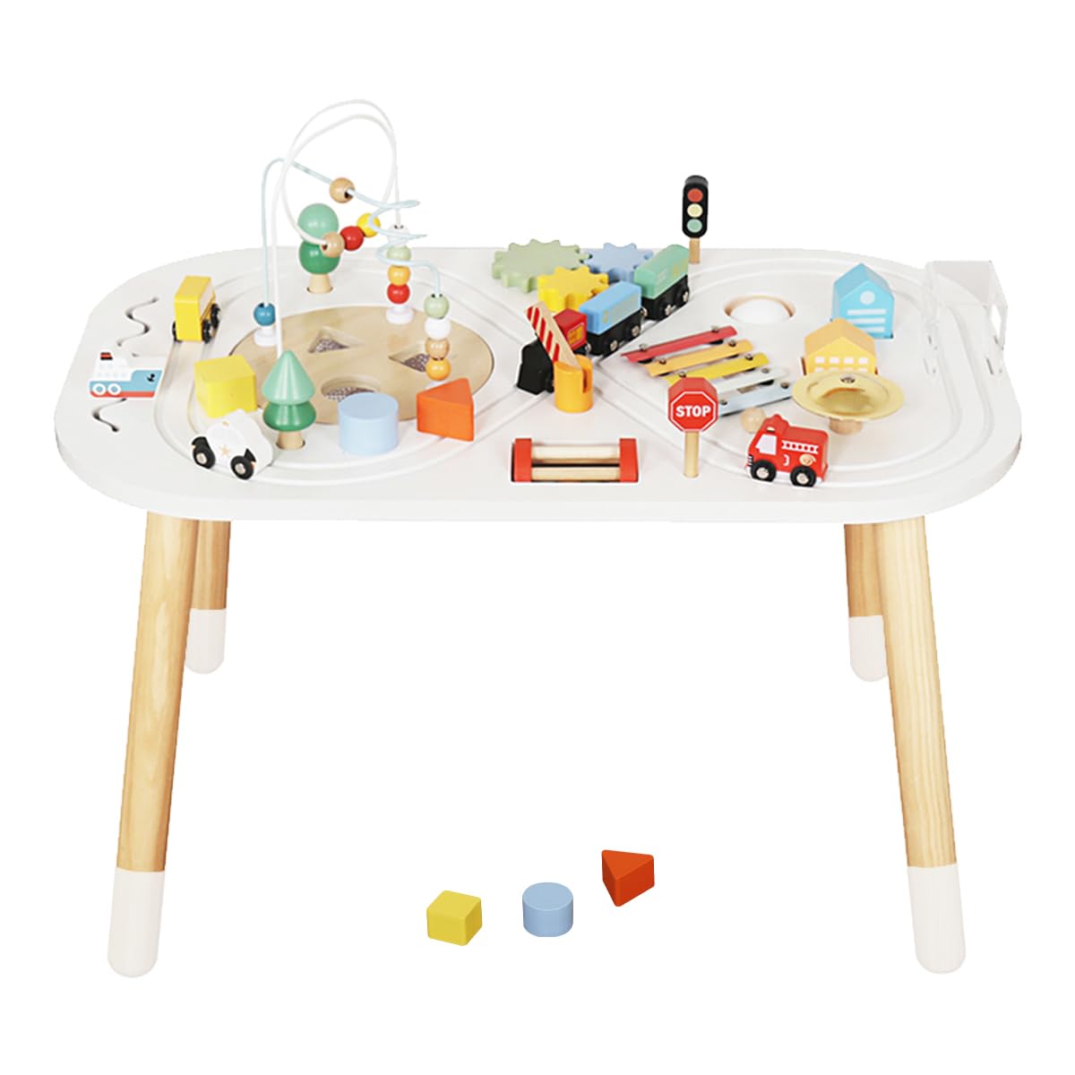 **Montessori Wooden Activity Cube for Toddlers - Baby Learning Toy with Bead Maze, Gears, Blocks & Mini Car - Educational Play Table for 1 Year Old Boys & Girls - Perfect for Home, Preschool & Daycare Playtime**