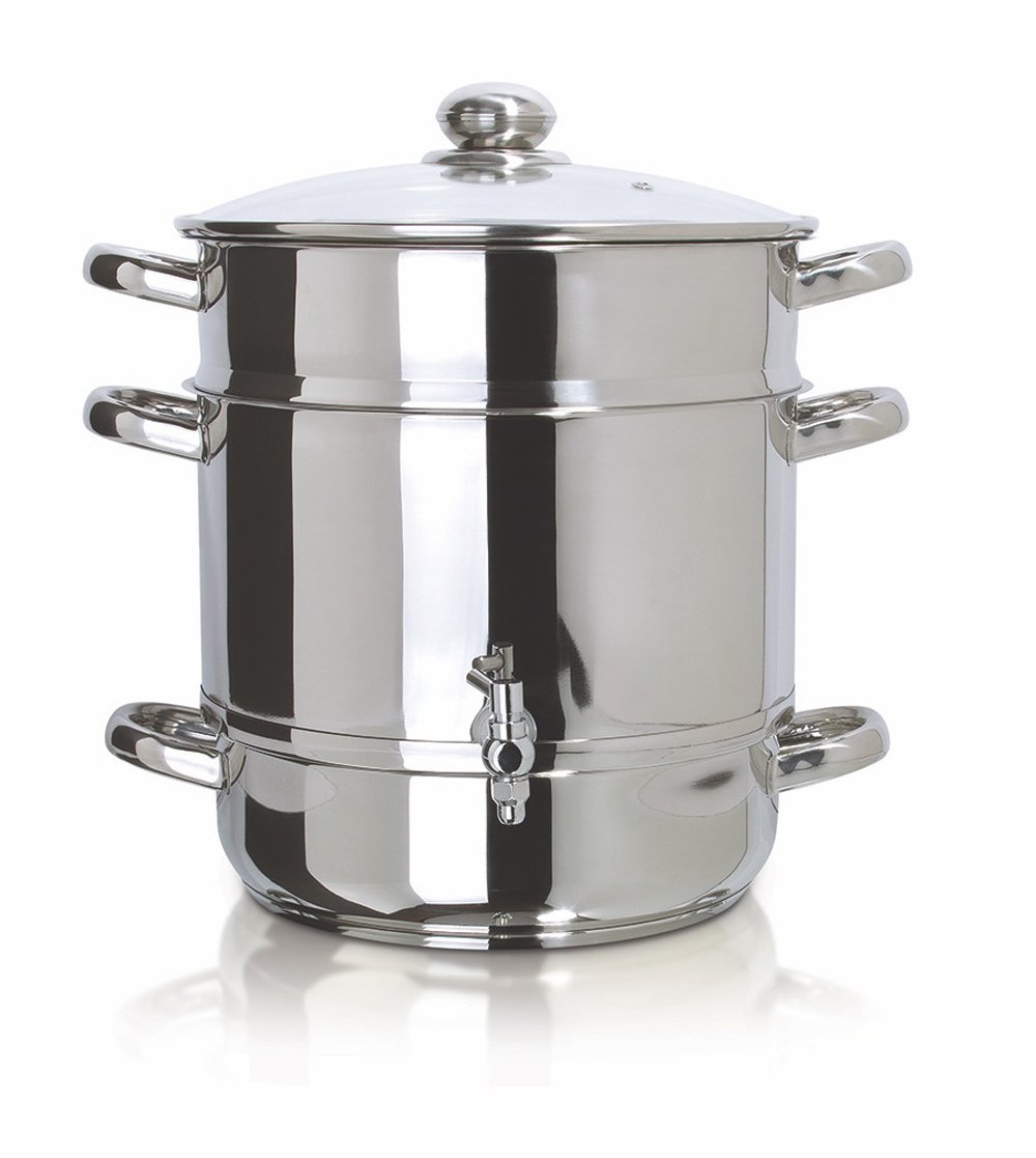 Euro Cuisine EC9500 Stainless Steel Steam Juicer - 5 Qt. Water Reservoir, 8 Qt. Juice Container with Spigot & Steamer Basket - Perfect for Homemade Juices, Jams, and Canning - Ideal for Healthy Living, Home Kitchens, and Small Batch Preserving