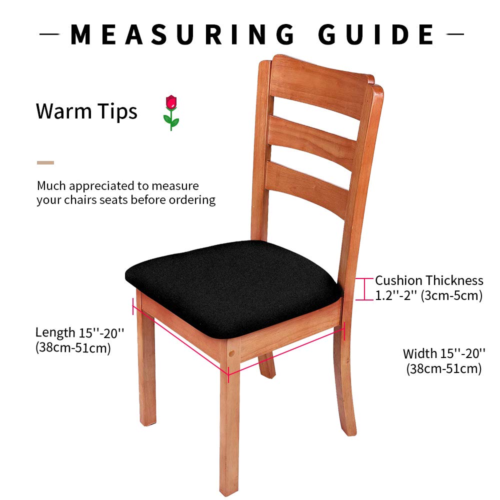 Premium Stretch Dining Chair Seat Covers (4-Pack) - Breathable Fabric Protectors with Secure Ties for Kitchen & Dining Room Chairs - Black - Perfect for Everyday Use & Special Occasions