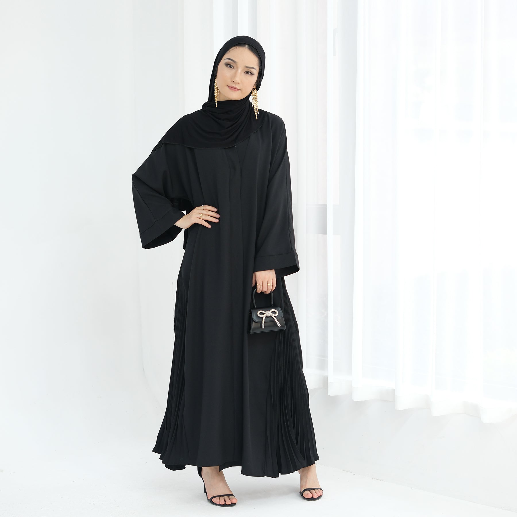 Elegant Hera Open Abaya Kimono in Black - Perfect for Modest Fashion, Prayer Dresses & Boho Chic Outfits