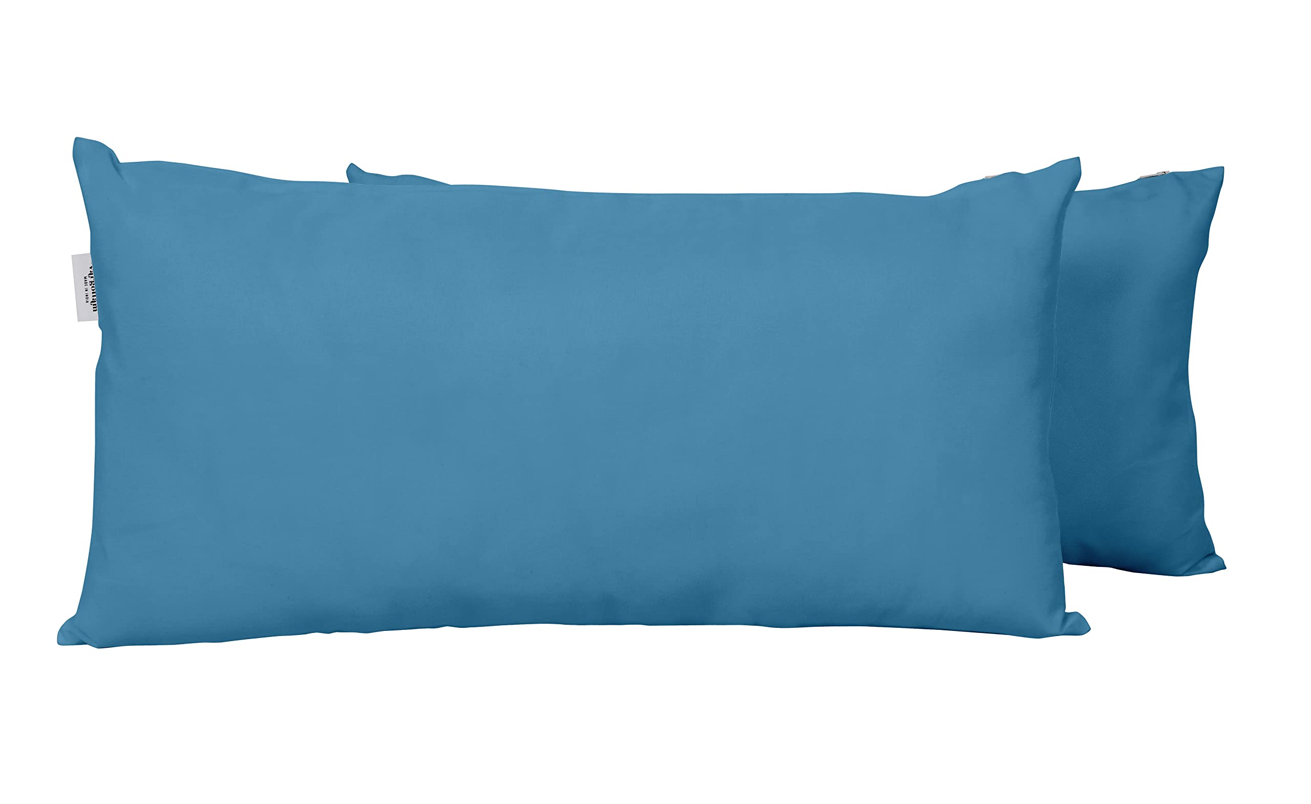 Waterproof All-Weather Polyester Lumbar Pillow Set of 2 - Indoor/Outdoor Decorative Throw Pillows for Patio Furniture with Insert - Medium Blue - Perfect for Sofa, Garden, Deck & Poolside Relaxation