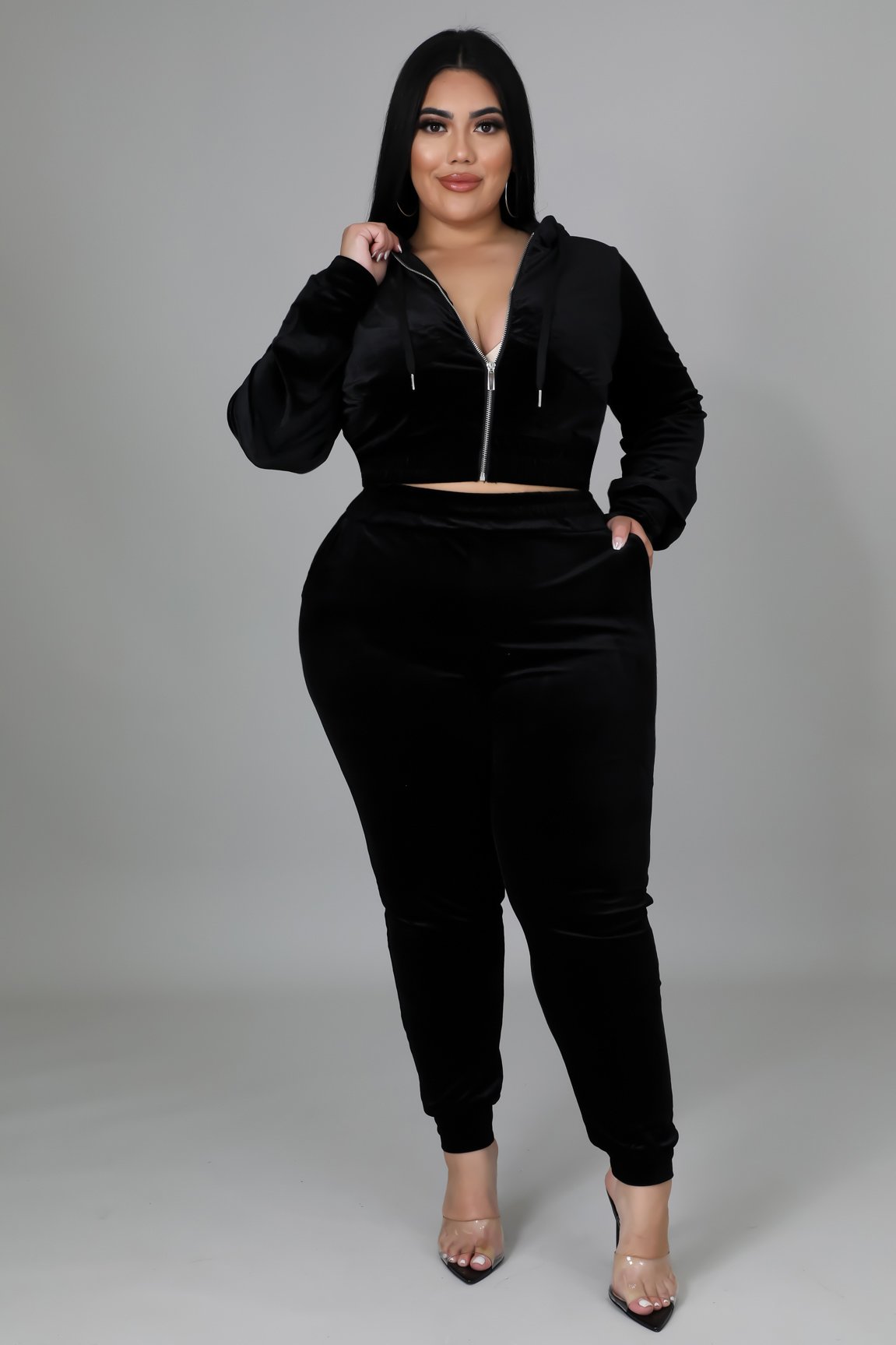 Chicago Winds Women's Curve Pant Set - Black | High Waisted Stretch Joggers & Matching Top for Casual Wear, Lounge & Workout