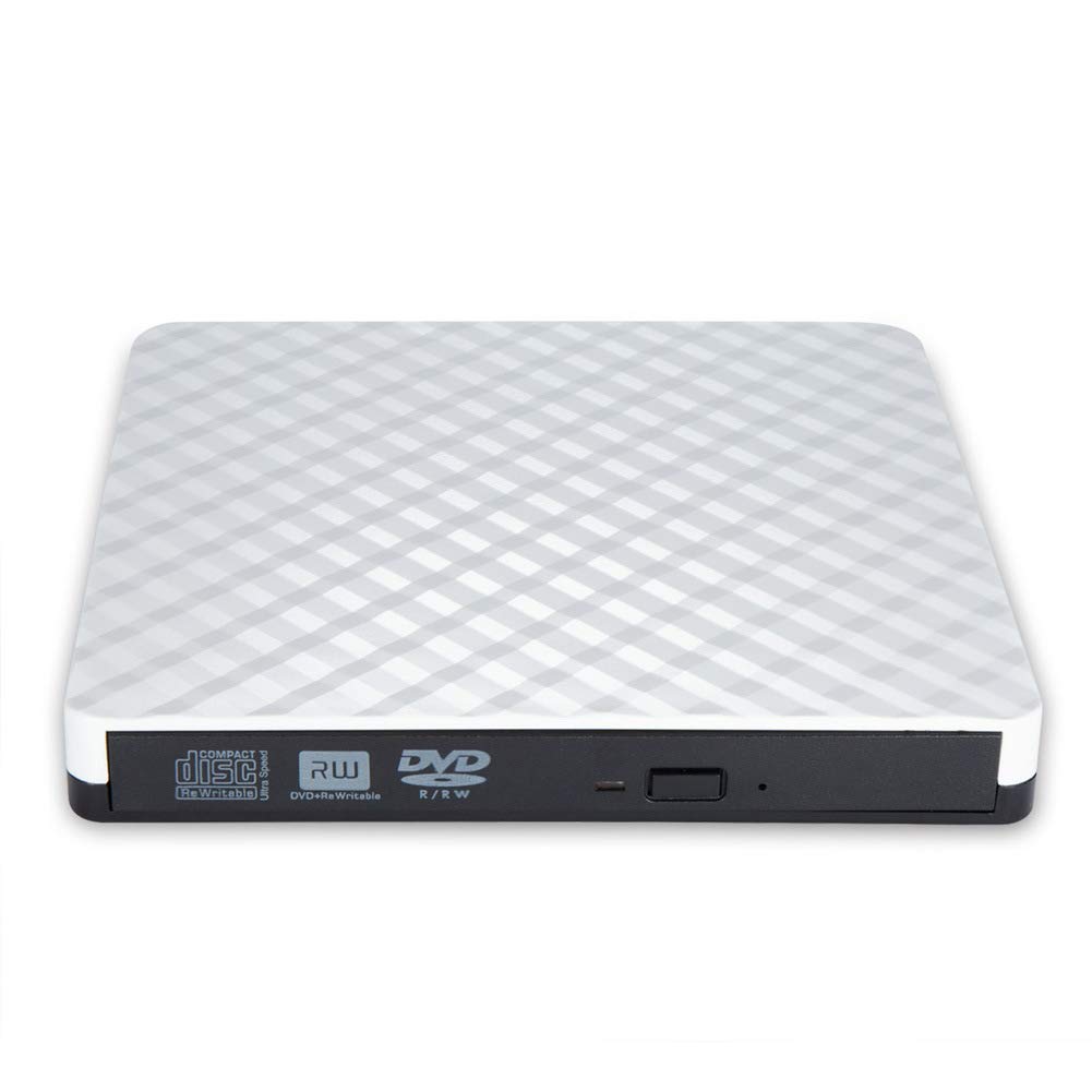 KAISAN Slim Portable USB 3.0 External DVD Drive Burner Writer - CD/DVD ROM Reader for Laptop, Desktop, MacBook (Mac OS & Windows 10/8/7/XP/Vista) - White | Perfect for Home Office, Travel & Media Backup