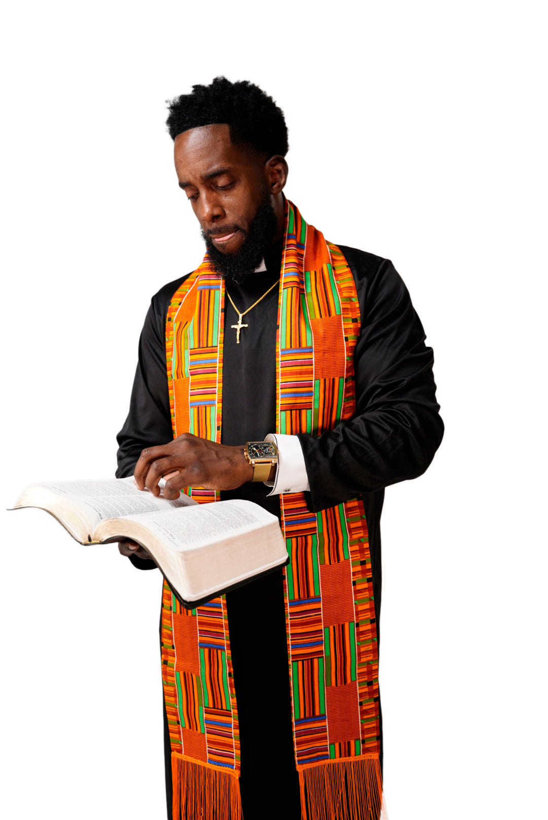 Authentic Kente African Print Clergy Stole with Fringes - Elegant Pastor & Choir Sash for Church Services, Weddings & Religious Ceremonies - DPC0795S