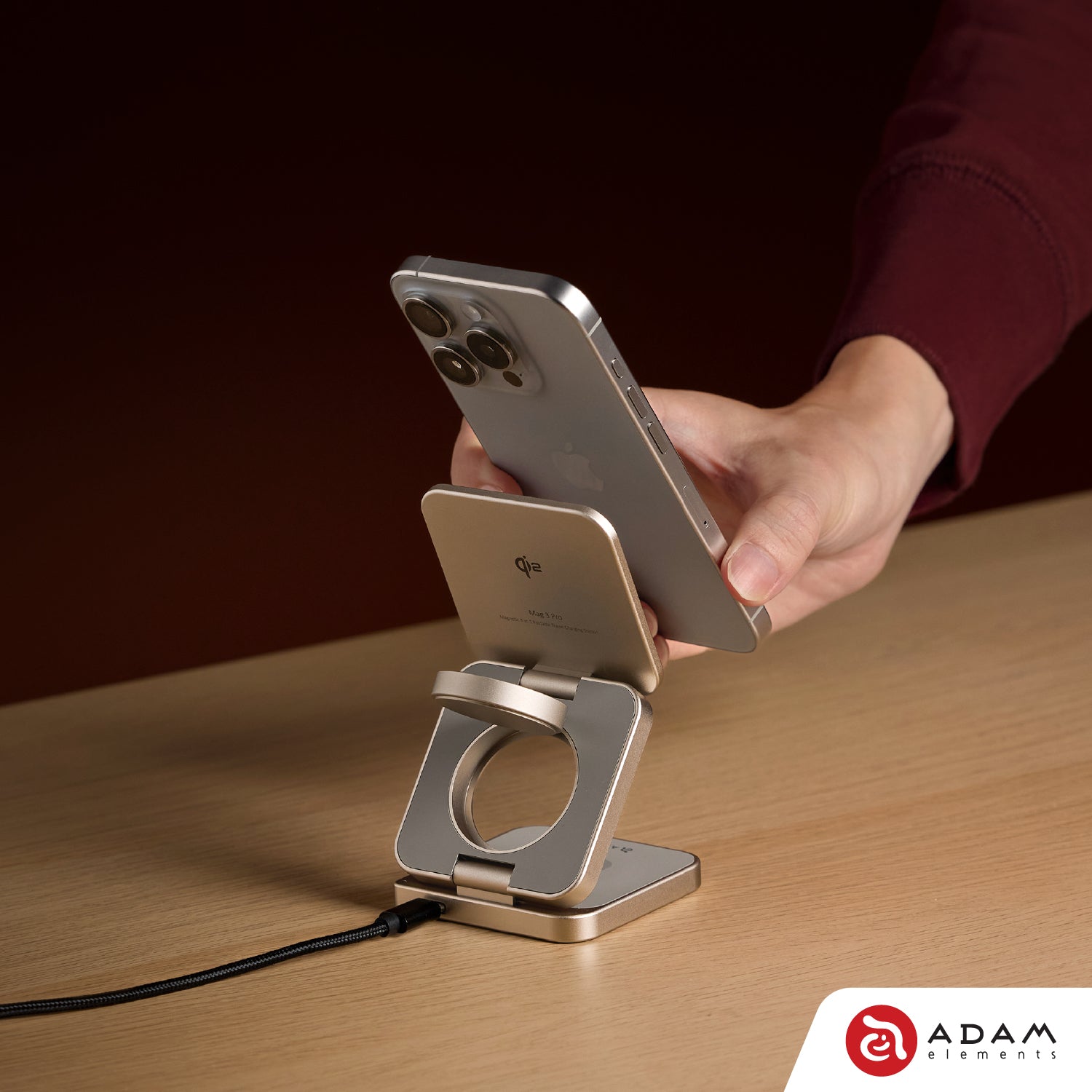 ADAM elements Mag 3 Pro Qi2 15W Foldable 3-in-1 Magnetic Wireless Charging Stand for iPhone, Android - Perfect for Travel, Office & Nightstand Charging