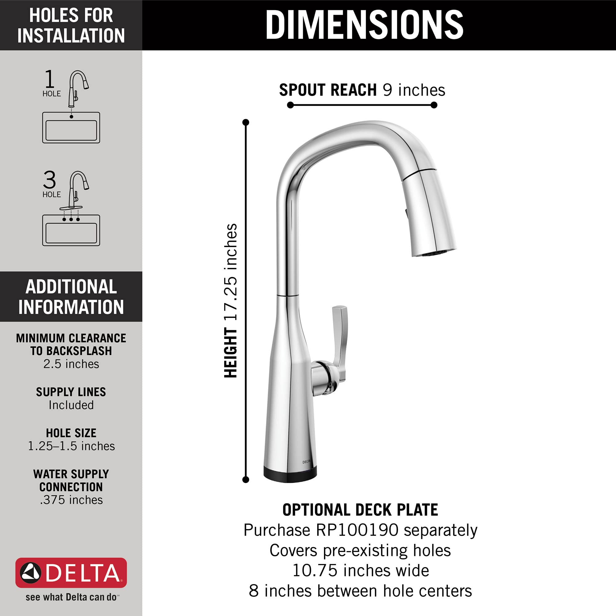 Delta Stryke Touch Kitchen Faucet with Pull Down Sprayer - Chrome Finish, Touch2O Technology, Lumicoat Chrome 9176T-DST for Modern Kitchen Sinks and Cooking Areas