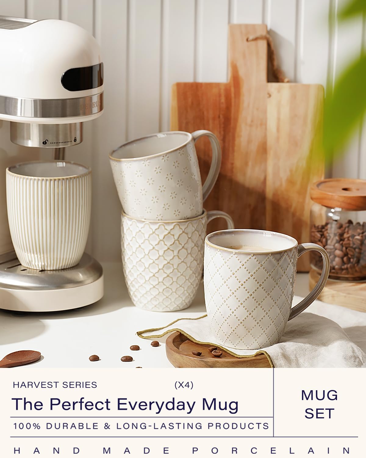 Getstar 4-Pack Ceramic Coffee Mugs - Microwave & Dishwasher Safe White Coffee Cups with Large Handle - Perfect for Home, Office, and Gifts