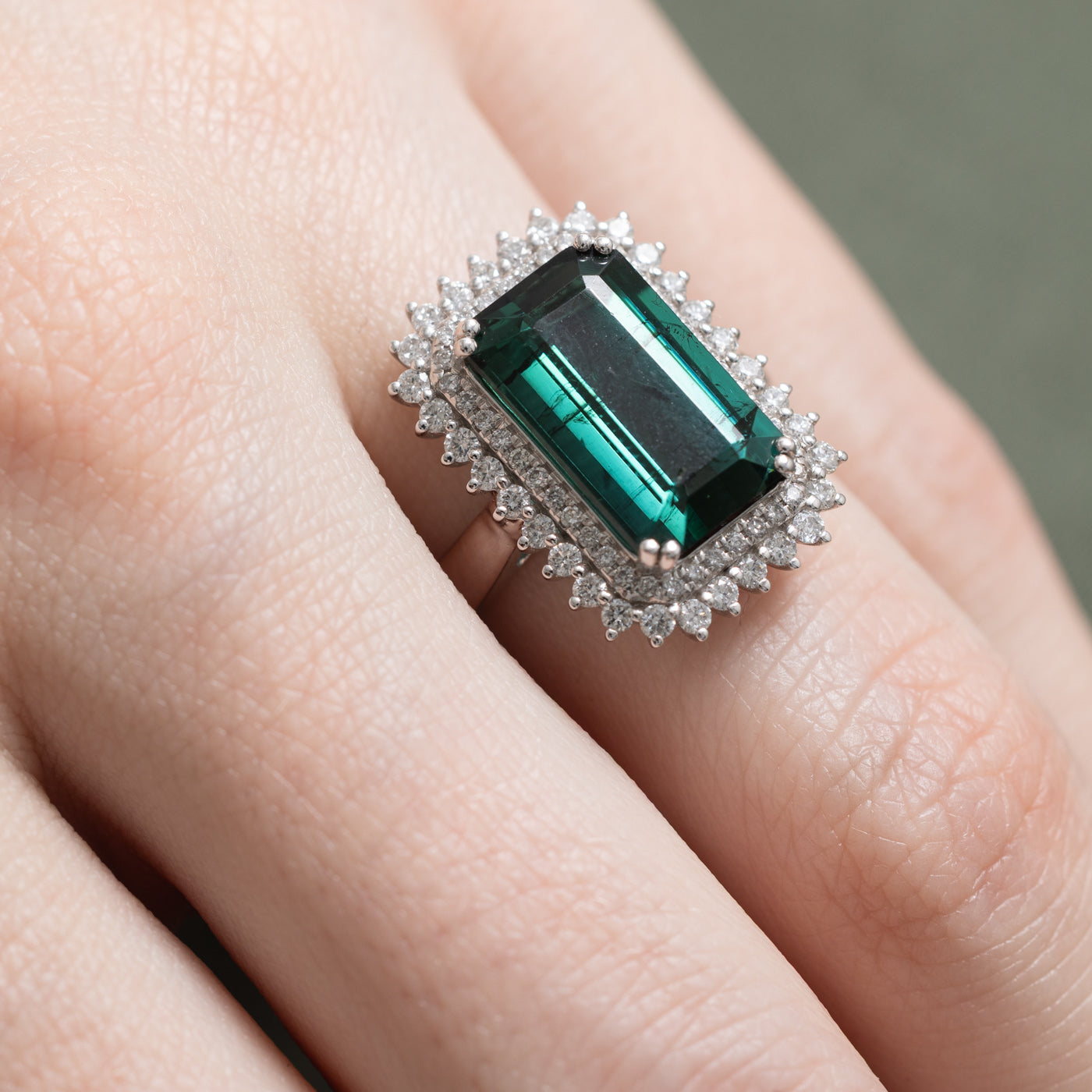 11.60ct Tourmaline & 0.576ctw Diamond Halo Ring - Size 6.5 | Elegant Birthstone Jewelry for Women, Perfect for Engagement, Anniversary & Special Occasions