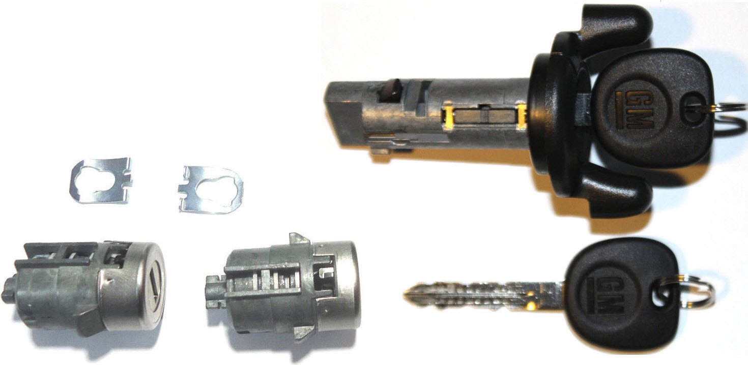 GMC Ignition Switch Lock Cylinder & 2 Door Lock Cylinders with 2 Logo Keys - Compatible with 704600, 702912, 5928818 - Perfect for GMC Truck & SUV Door and Ignition Replacement