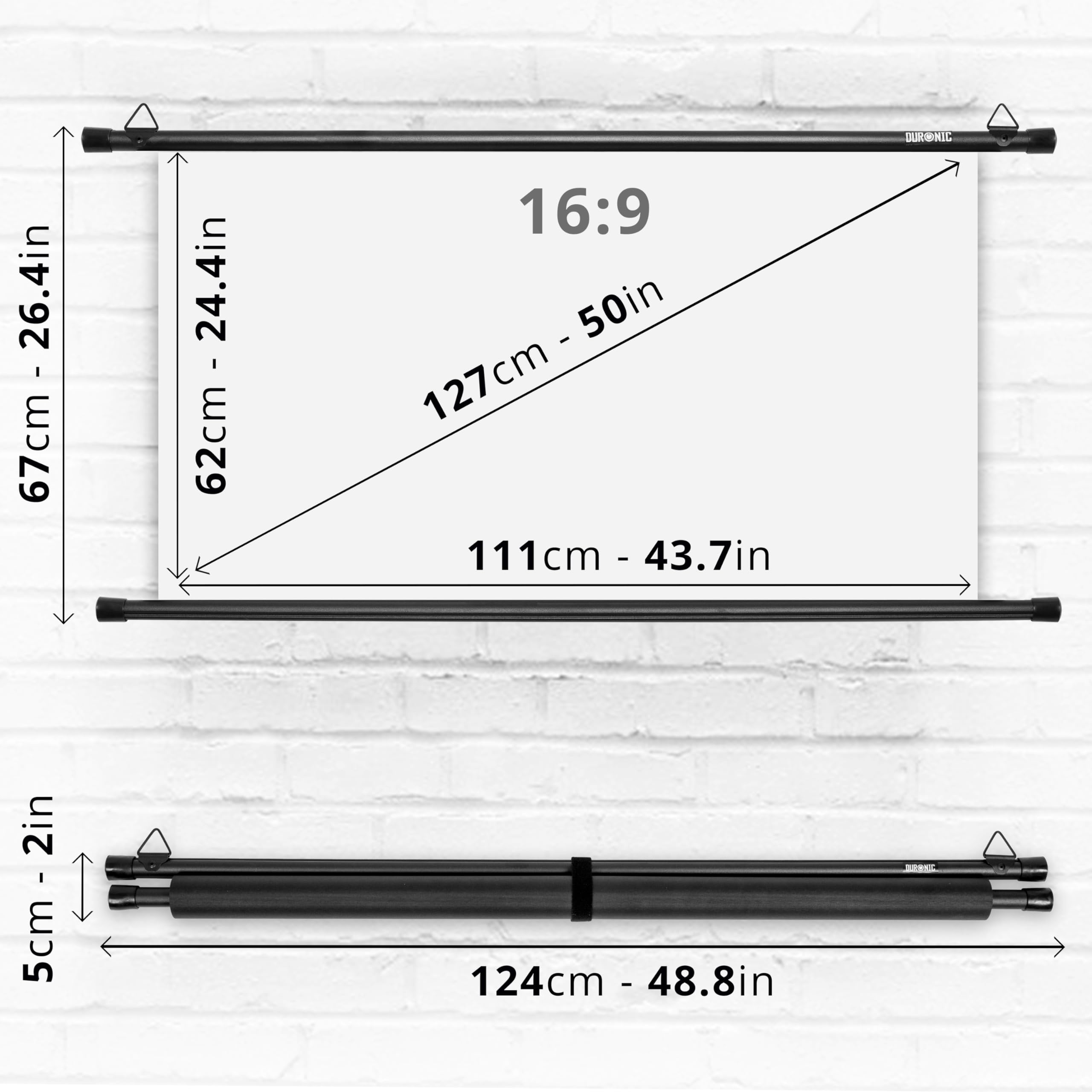 Duronic BPS50/169 50-Inch Projector Screen - 16:9 Aspect Ratio, Matt White 1.0 Gain, HD High Definition - Wall or Ceiling Mount for Home Theater, Classroom & Office Presentations