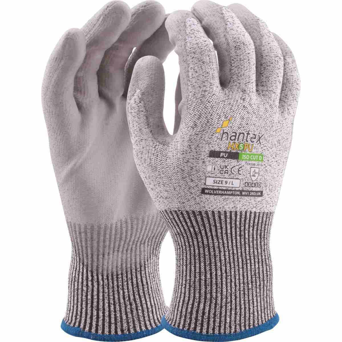 Hantex HX5 PU ISO Cut Resistant Safety Gloves - Durable Palm Protection for Construction, Warehouse & Industrial Work