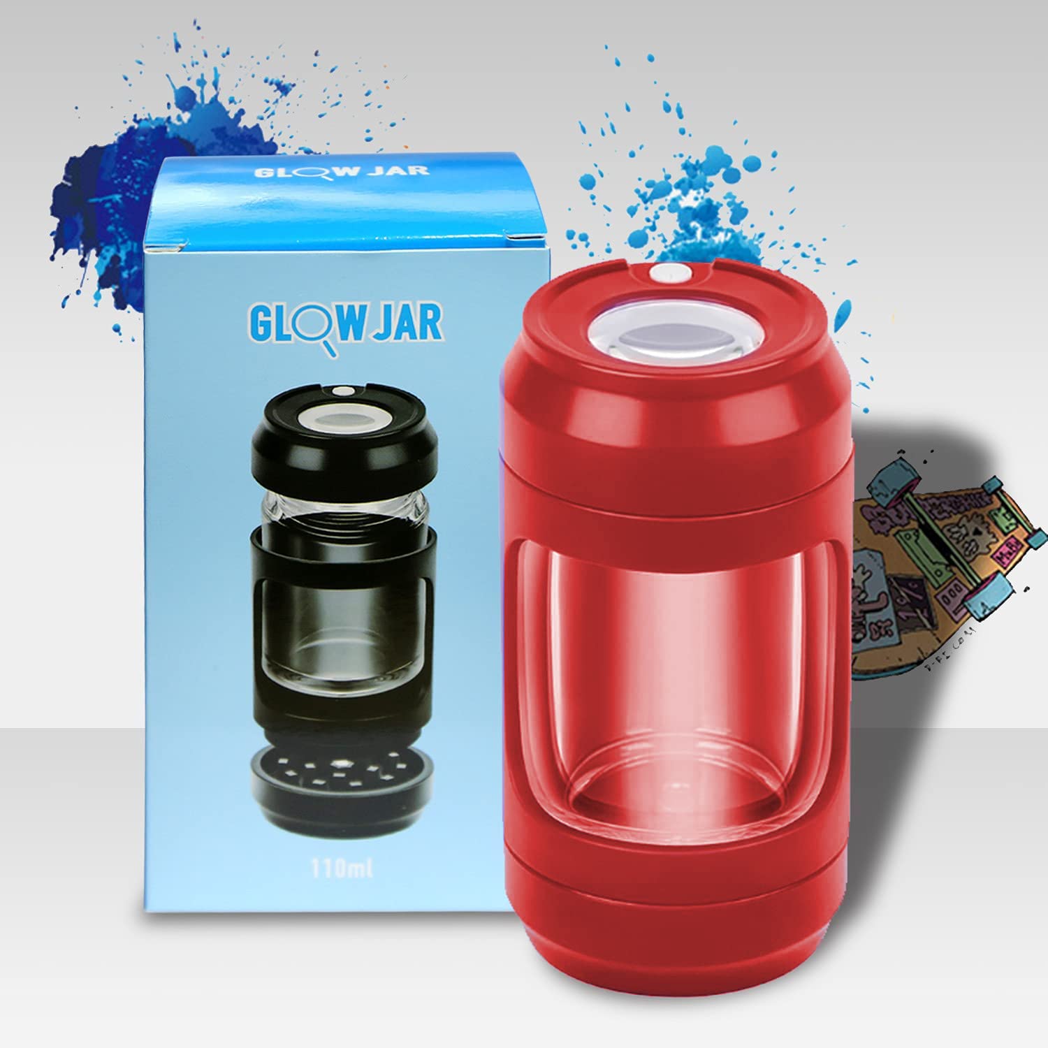 LED Magnifying Glass Herb Grinder Jar - 8x Magnification with Built-in Light for Fresh Herb Storage | Portable Spice Grinder & Airtight Container | Perfect for Kitchen, Camping & Gardening (Red)
