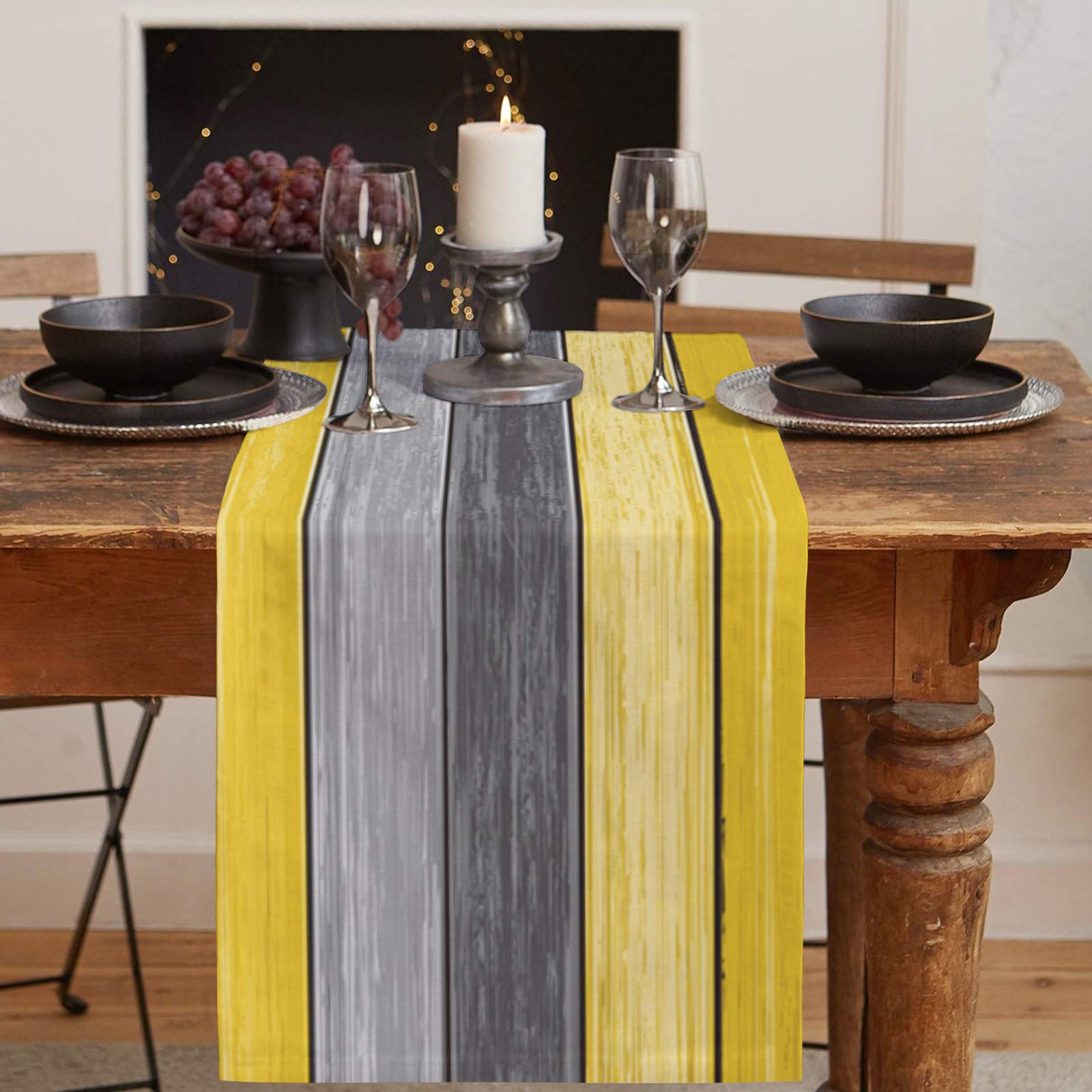 108 Inch Rustic Barn Wood Table Runner - Yellow Brown Farmhouse Decorative Cover for Dining & Coffee Tables | Perfect for Holiday Parties, Weddings & Home Decor