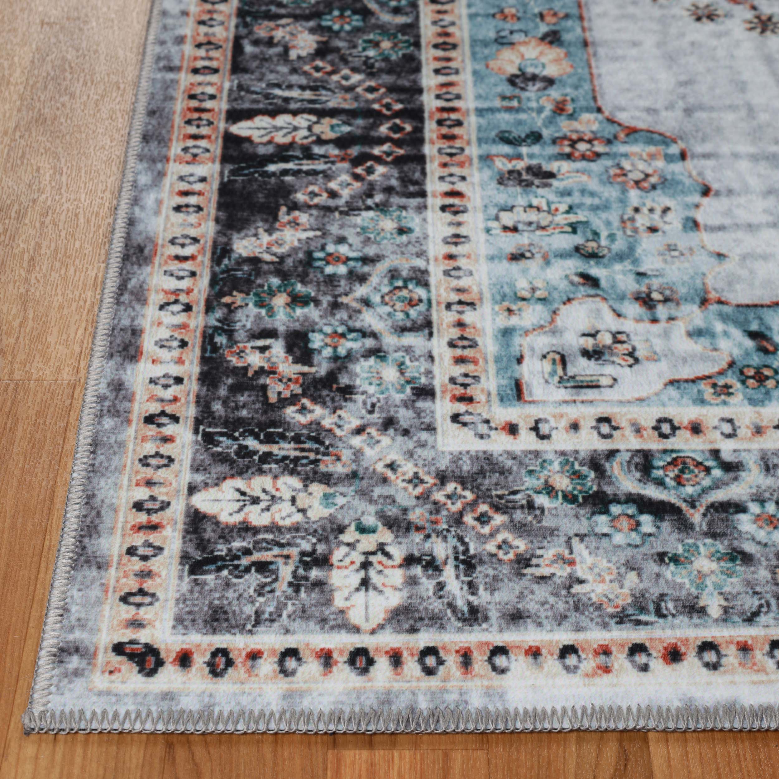 Machine Washable Sparrow Medallion Indoor Area Rug - Non-Slip Soft Living Room Carpet Runner for Bedroom, Hallway & Entryway Decor