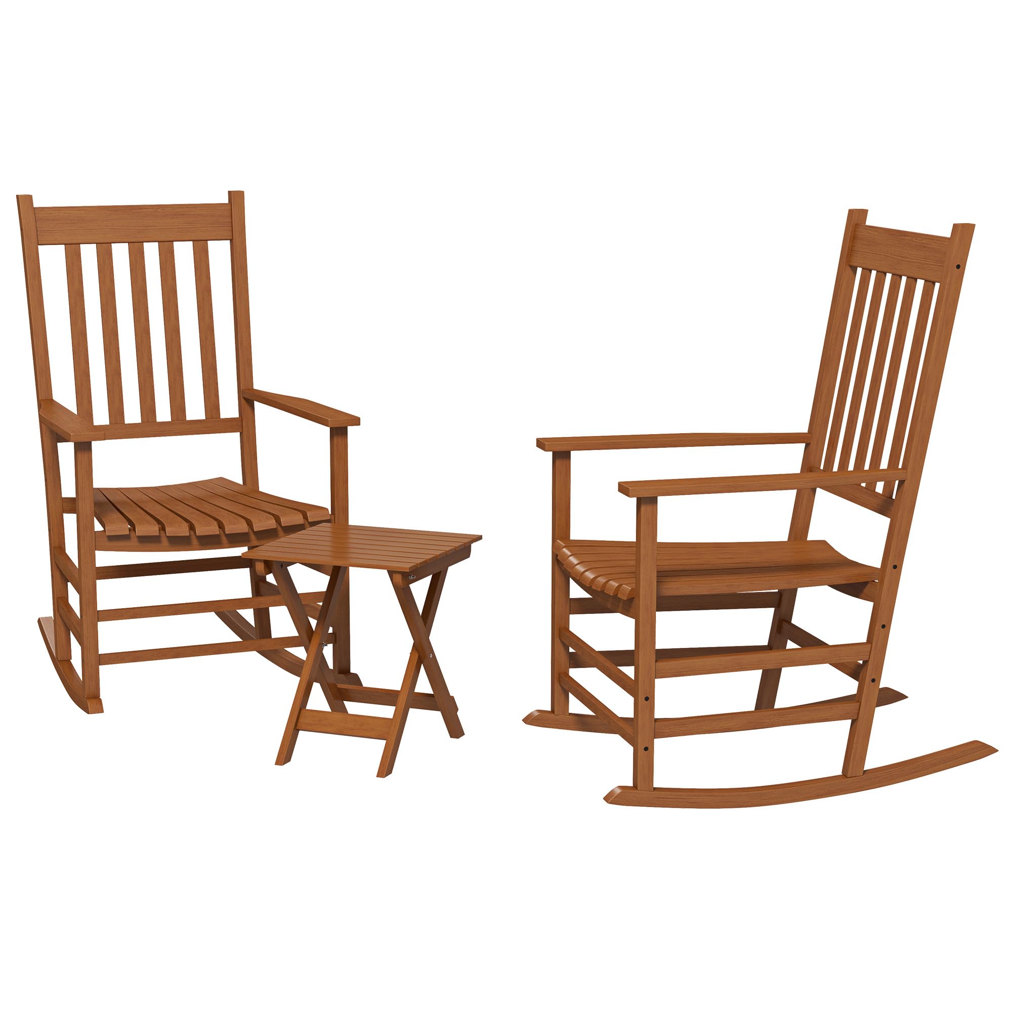 Outsunny Teak Wooden Rocking Chair Set with Foldable Side Table - Outdoor Rocker Chairs with Curved Armrests, High Back & Slatted Seat - Supports 352 lbs - Perfect for Garden, Balcony, Porch, Patio & Backyard Relaxation