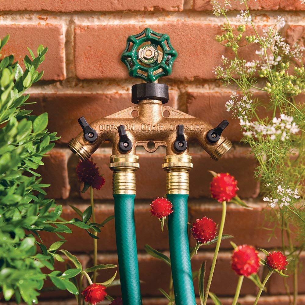 Orbit 3 Pack 4 Port Brass Water Hose Faucet Manifold Splitter with Shut Off Valves 62010N - Perfect for Garden Irrigation, Lawn Sprinkler Systems & Outdoor Watering