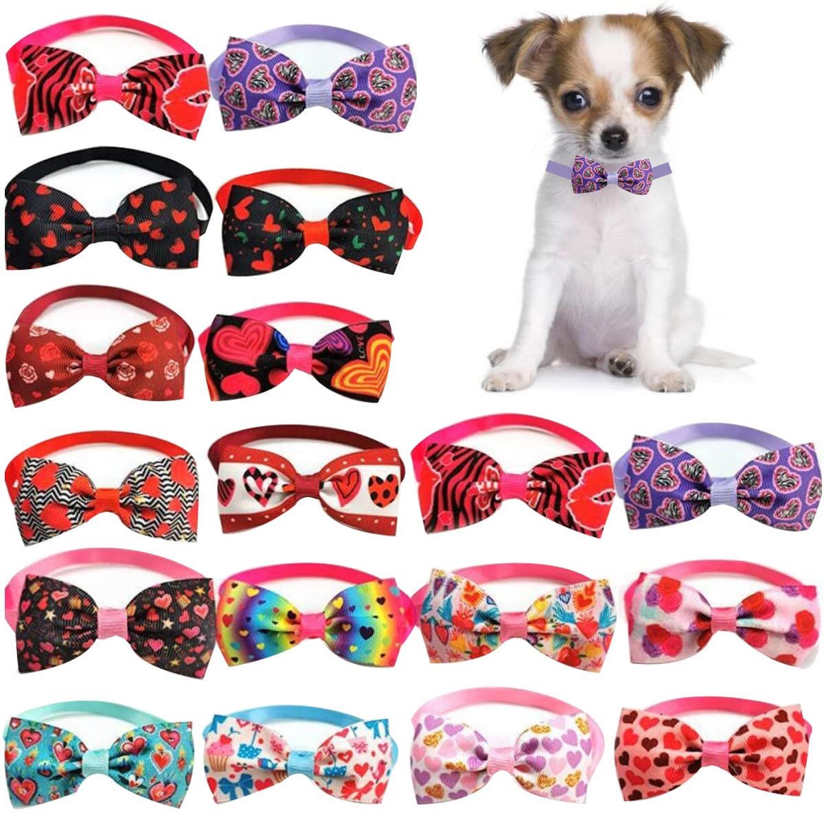 Wepetyo 20Pcs Dog Bow Ties - Mixed Styles Pet Neck Bows for Puppy Cat & Dog - Bulk Collar Accessories for Grooming, Photography, Birthday, Holiday & Valentine Party Gifts - Perfect for Pet Weddings, Costume Parties & Special Occasions